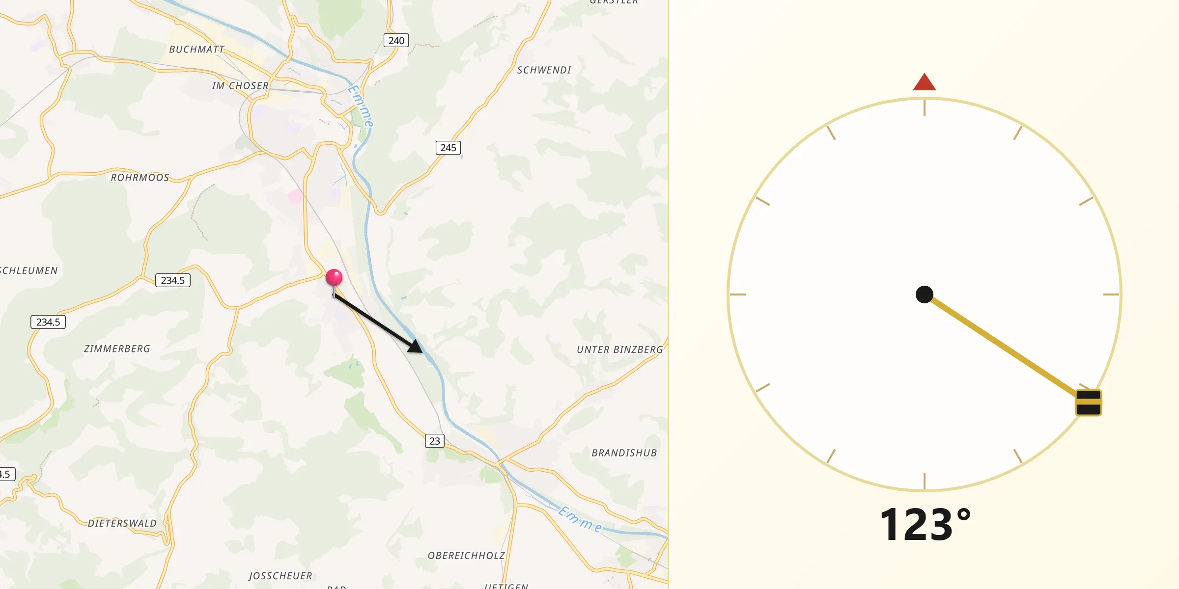 Direzione della Qibla da Oberburg