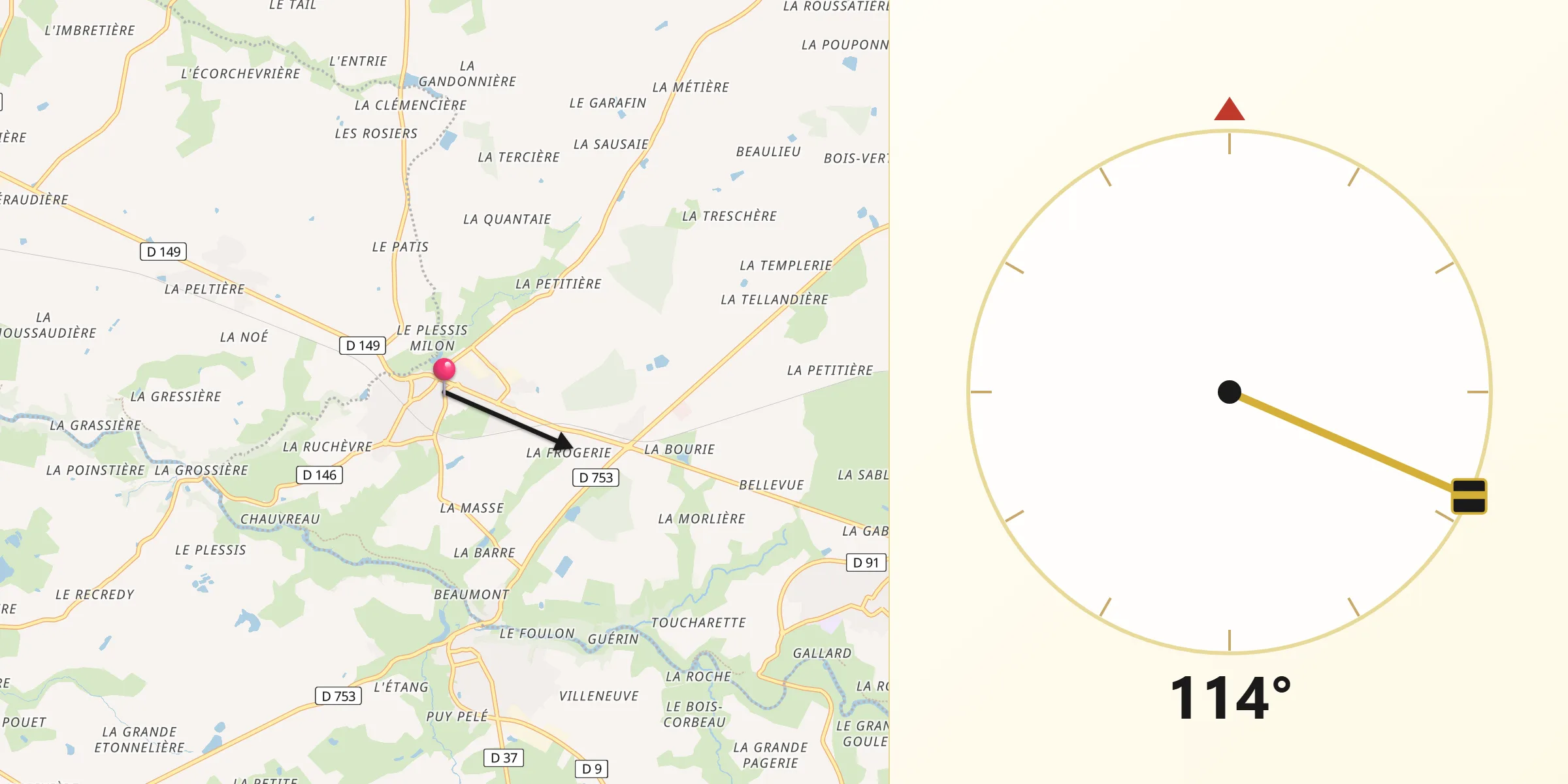 Direction vers la Qibla depuis Torfou