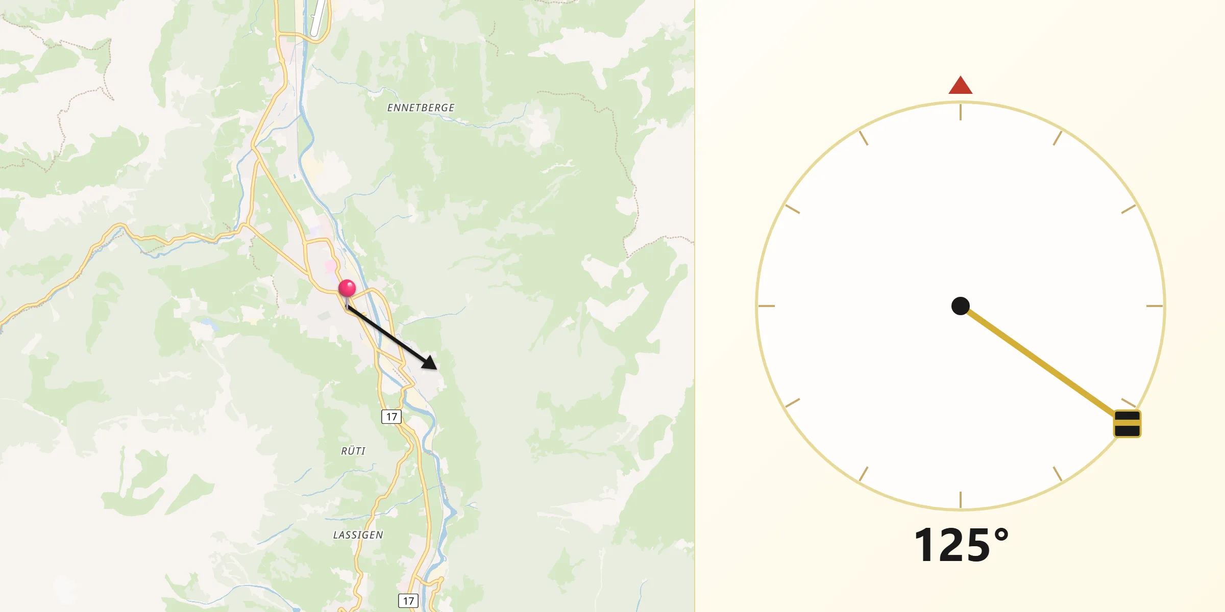 Direzione della Qibla da Glarona
