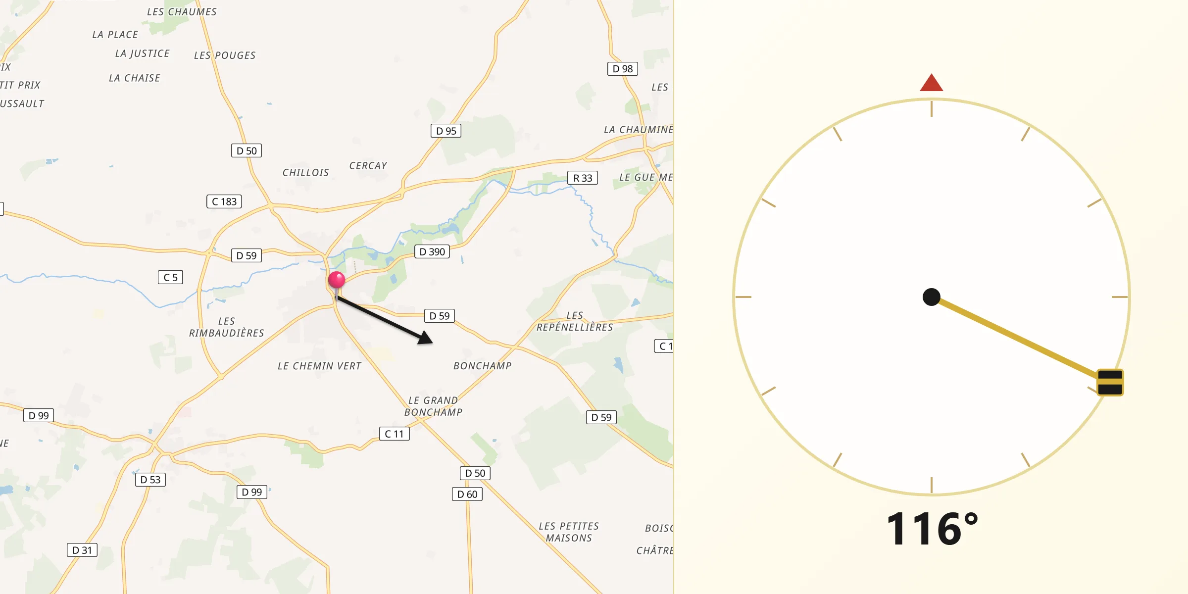 Direction vers la Qibla depuis Ligueil