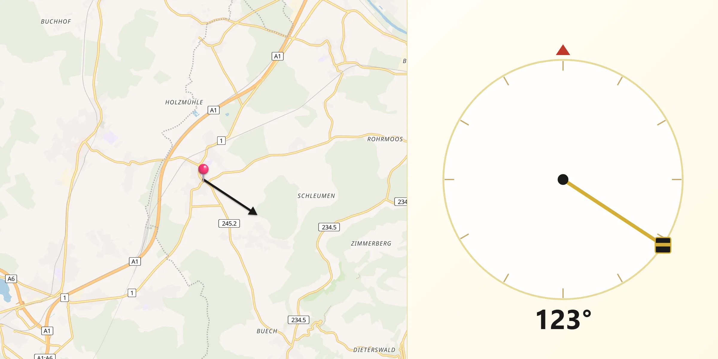 Qibla-Richtung von Hindelbank