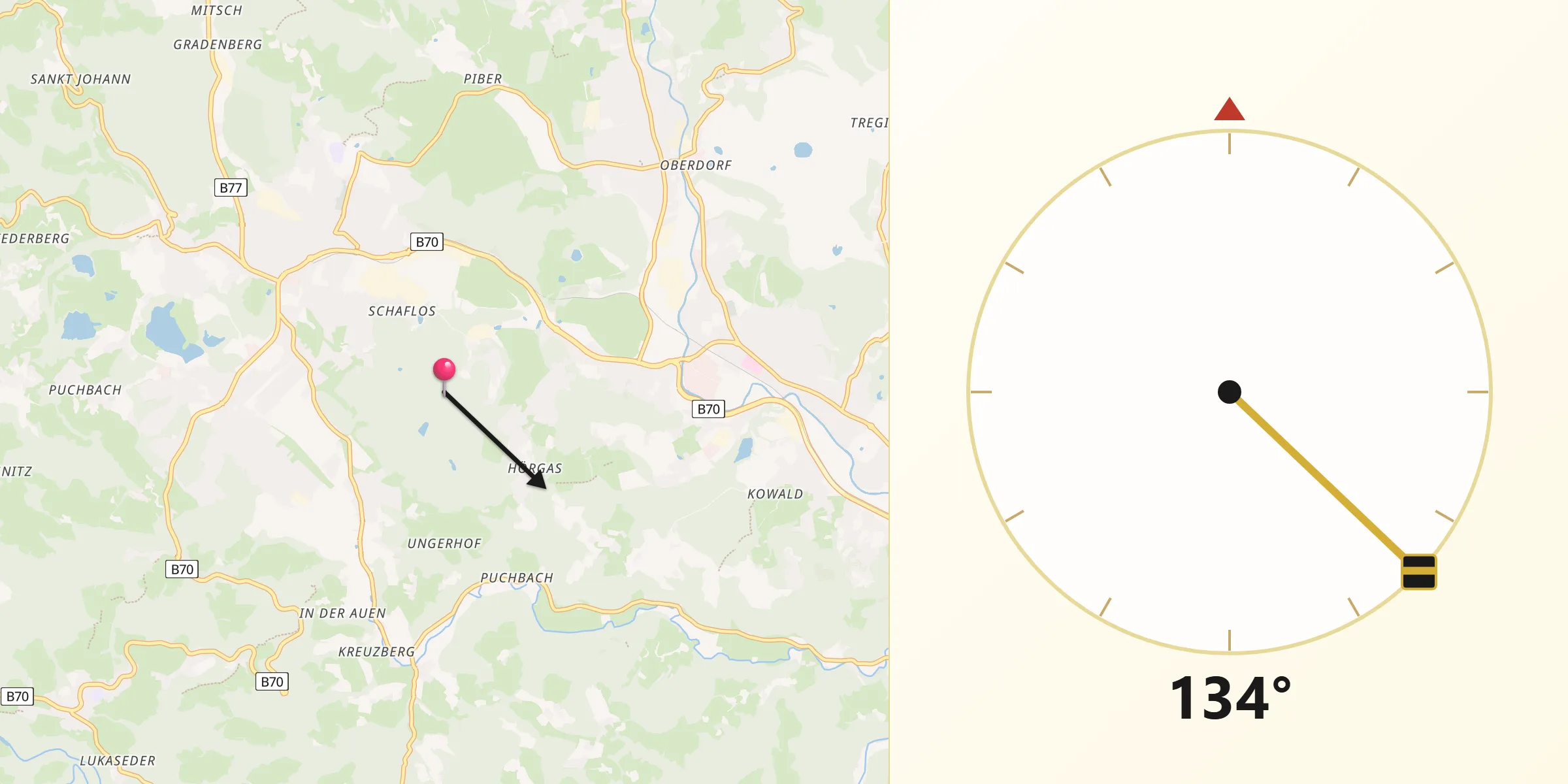 Qibla-Richtung von Politischer Bezirk Voitsberg