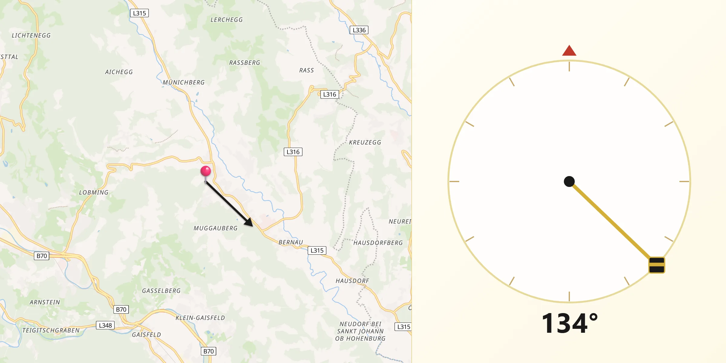 Qibla-Richtung von Stallhofen