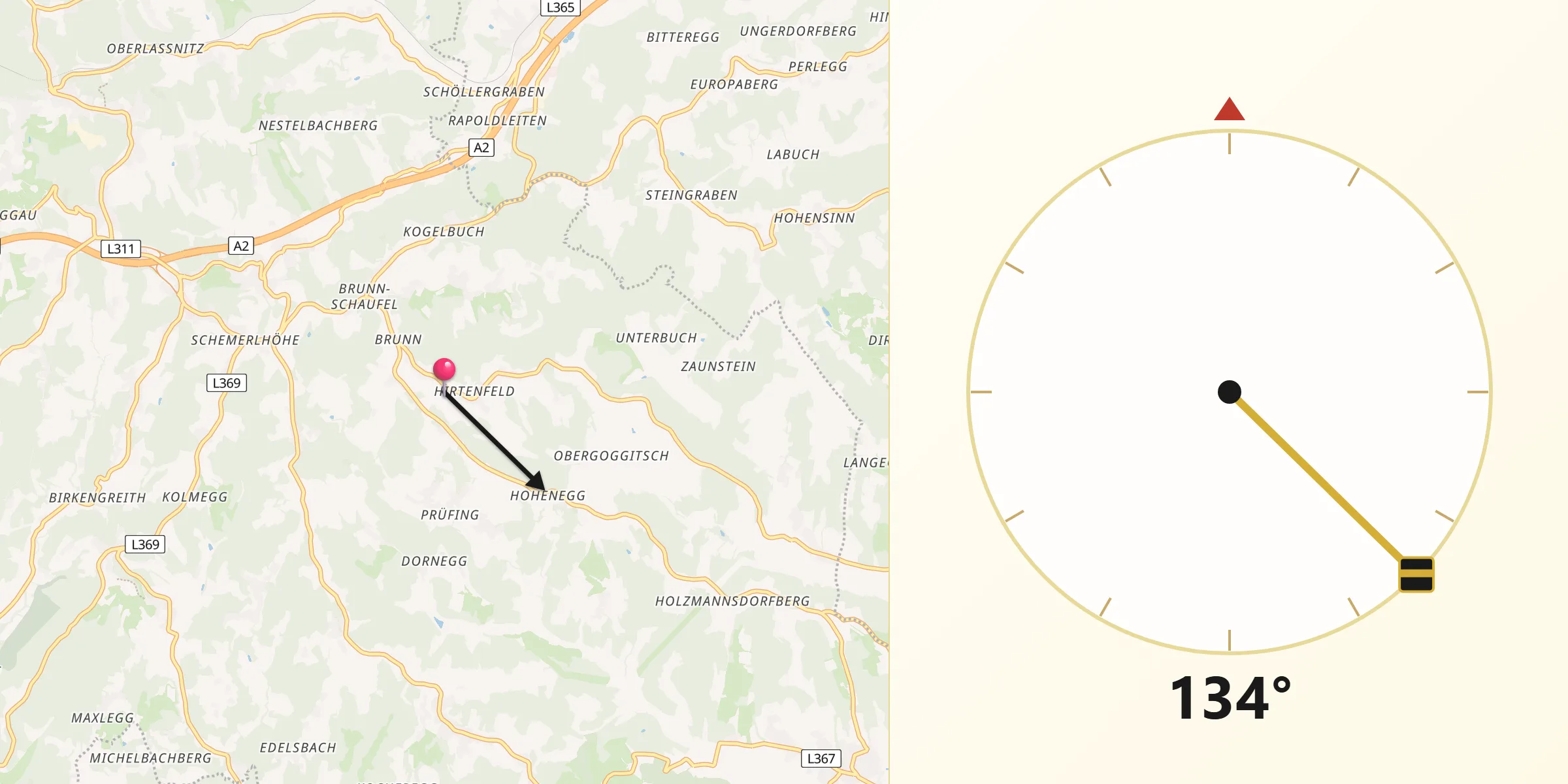 Qibla-Richtung von Langegg bei Graz