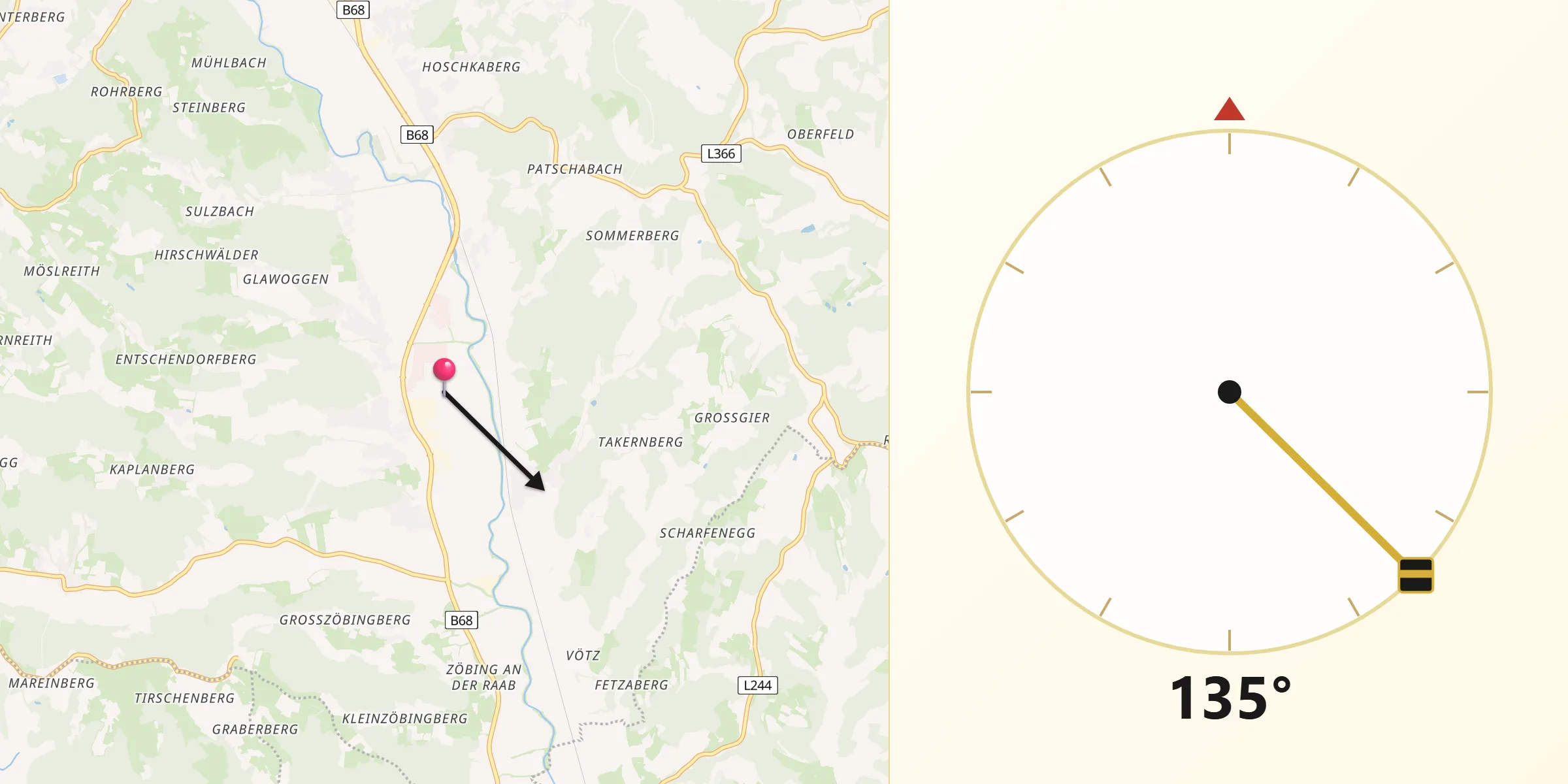 Qibla-Richtung von Sankt Margarethen an der Raab