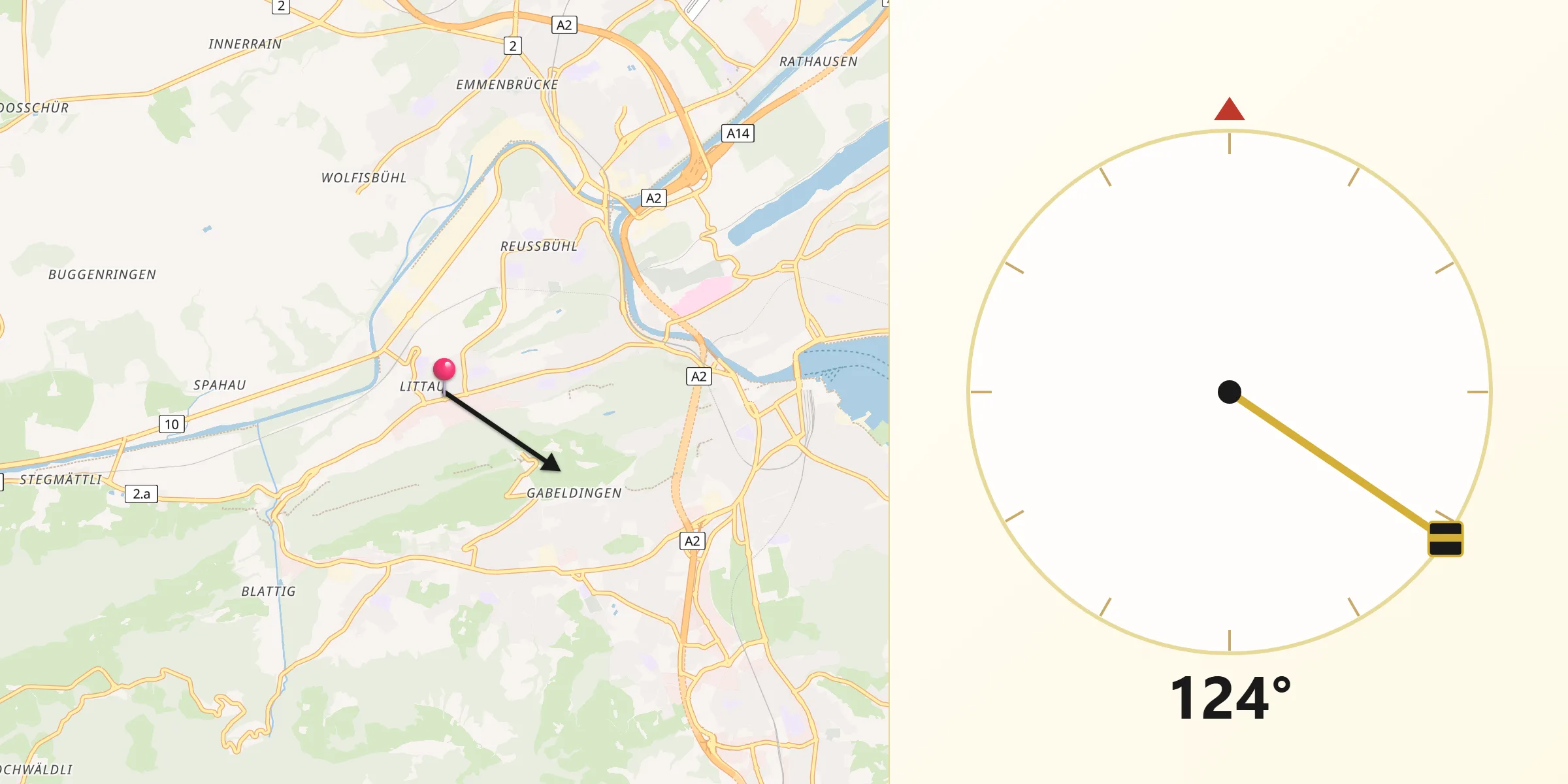 Direction vers la Qibla depuis Littau