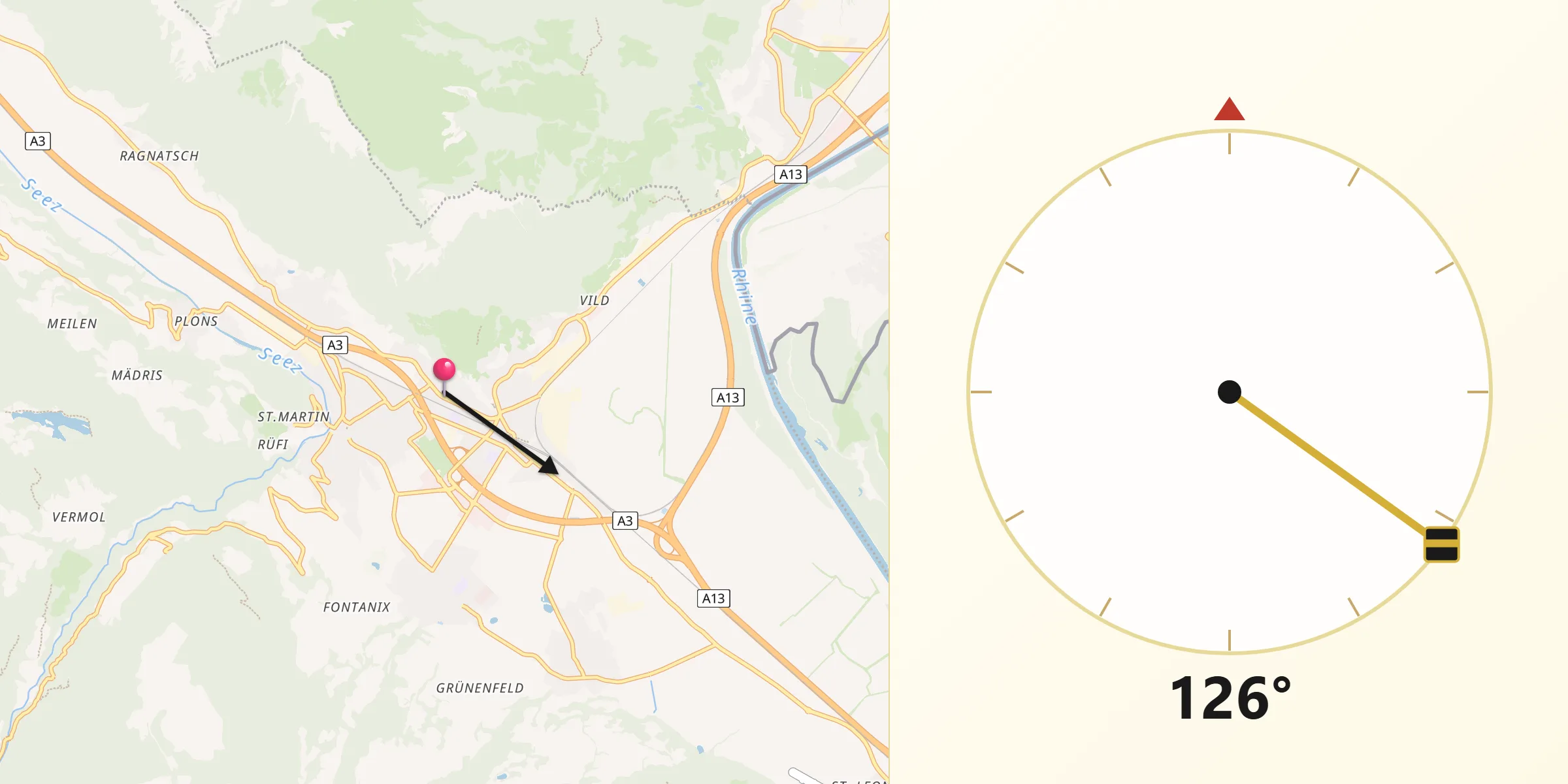 Qibla-Richtung von Wahlkreis Sarganserland
