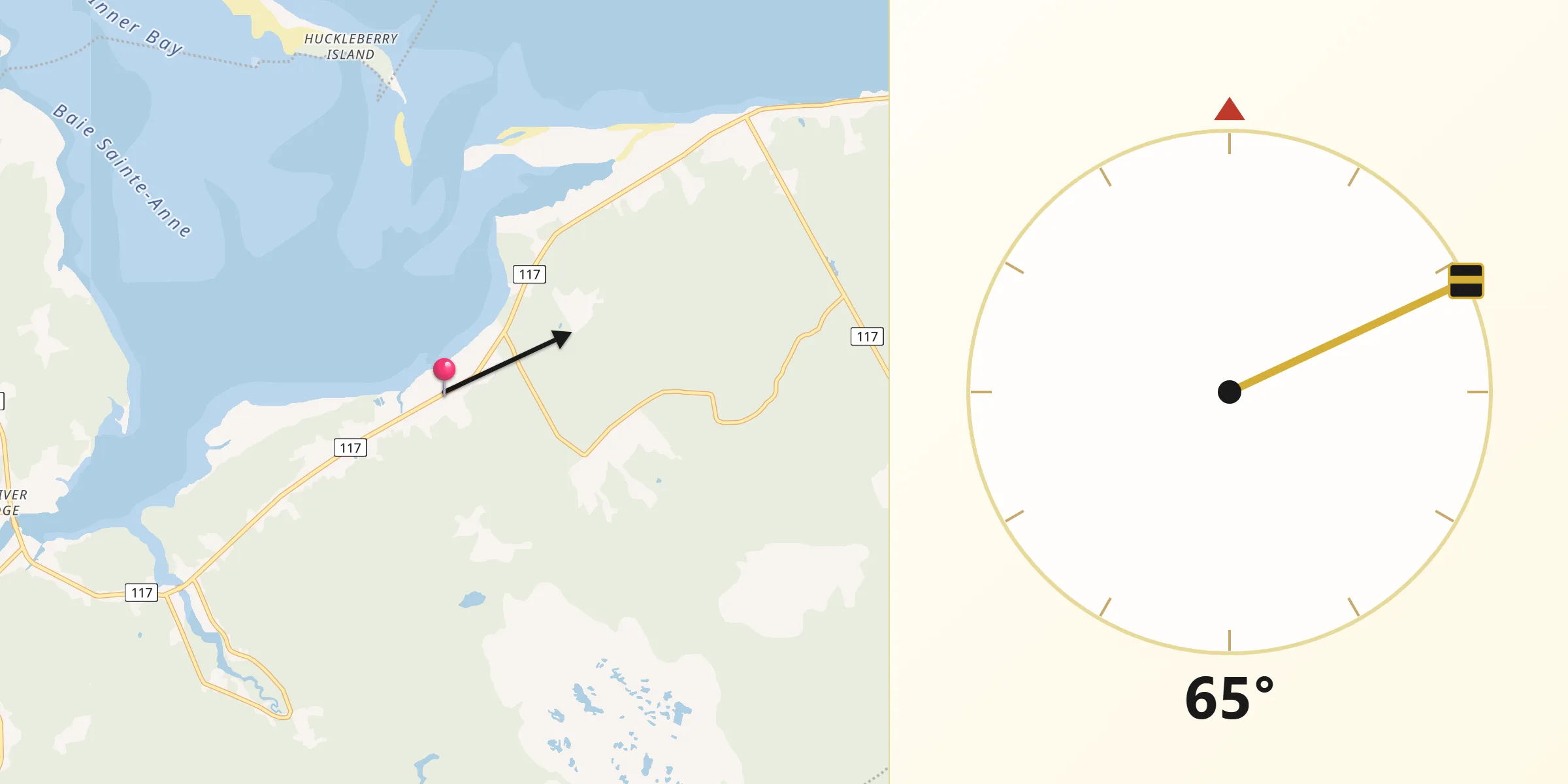 Qibla Direction from Baie Ste. Anne