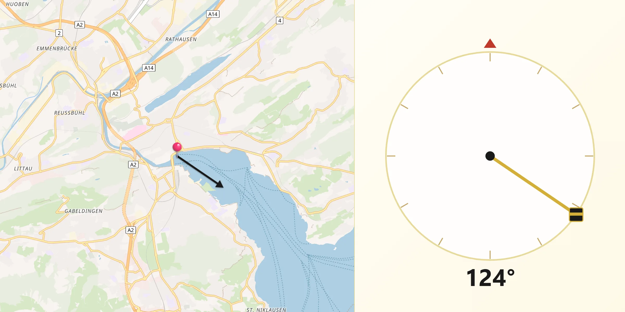 Direzione della Qibla da Lucerne-Stadt