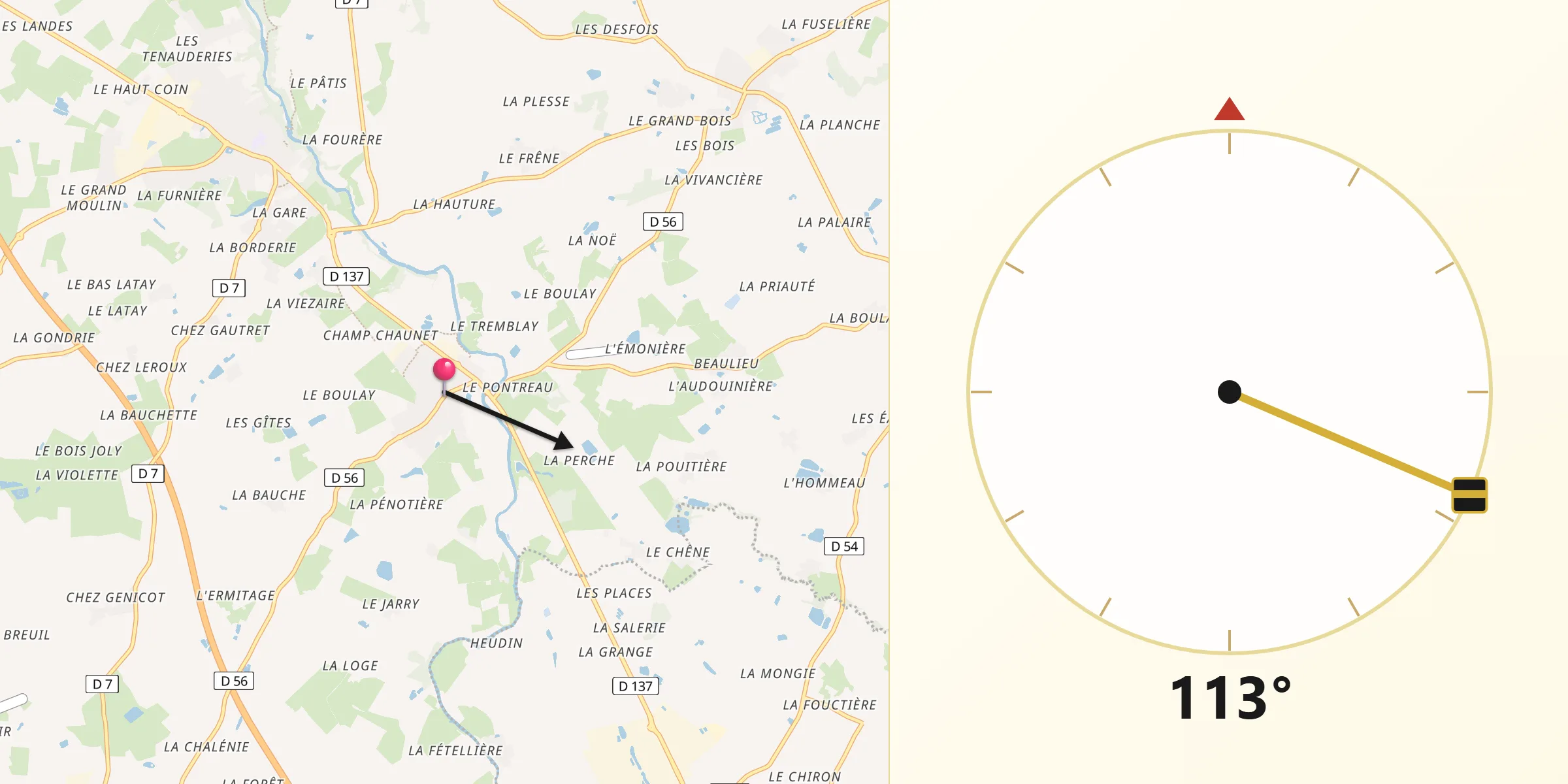 Direction vers la Qibla depuis Remouillé