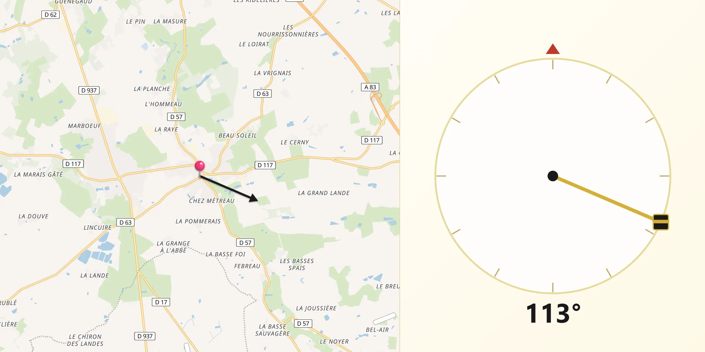 Direction vers la Qibla depuis Montbert