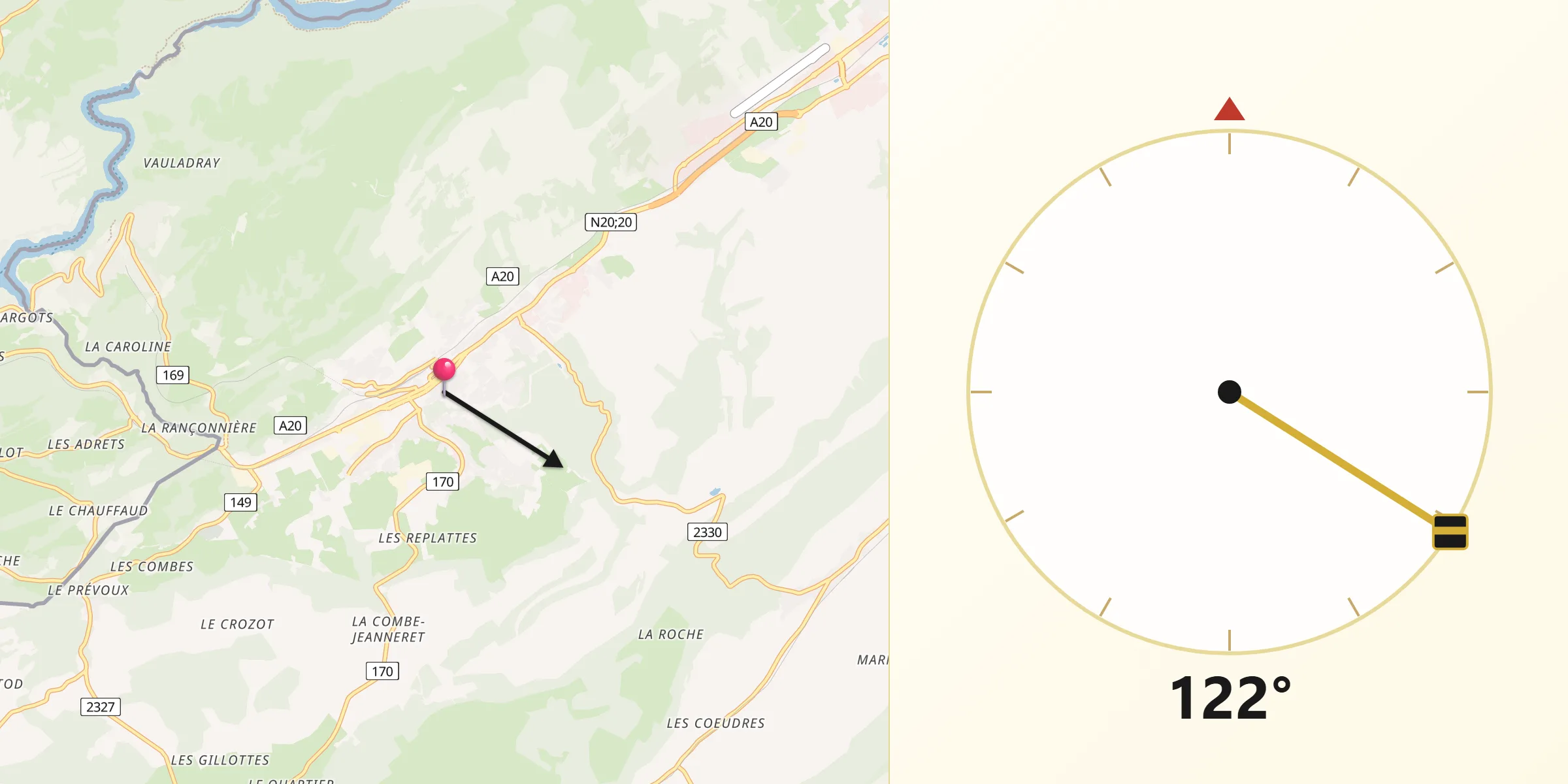 Direction vers la Qibla depuis Le Locle