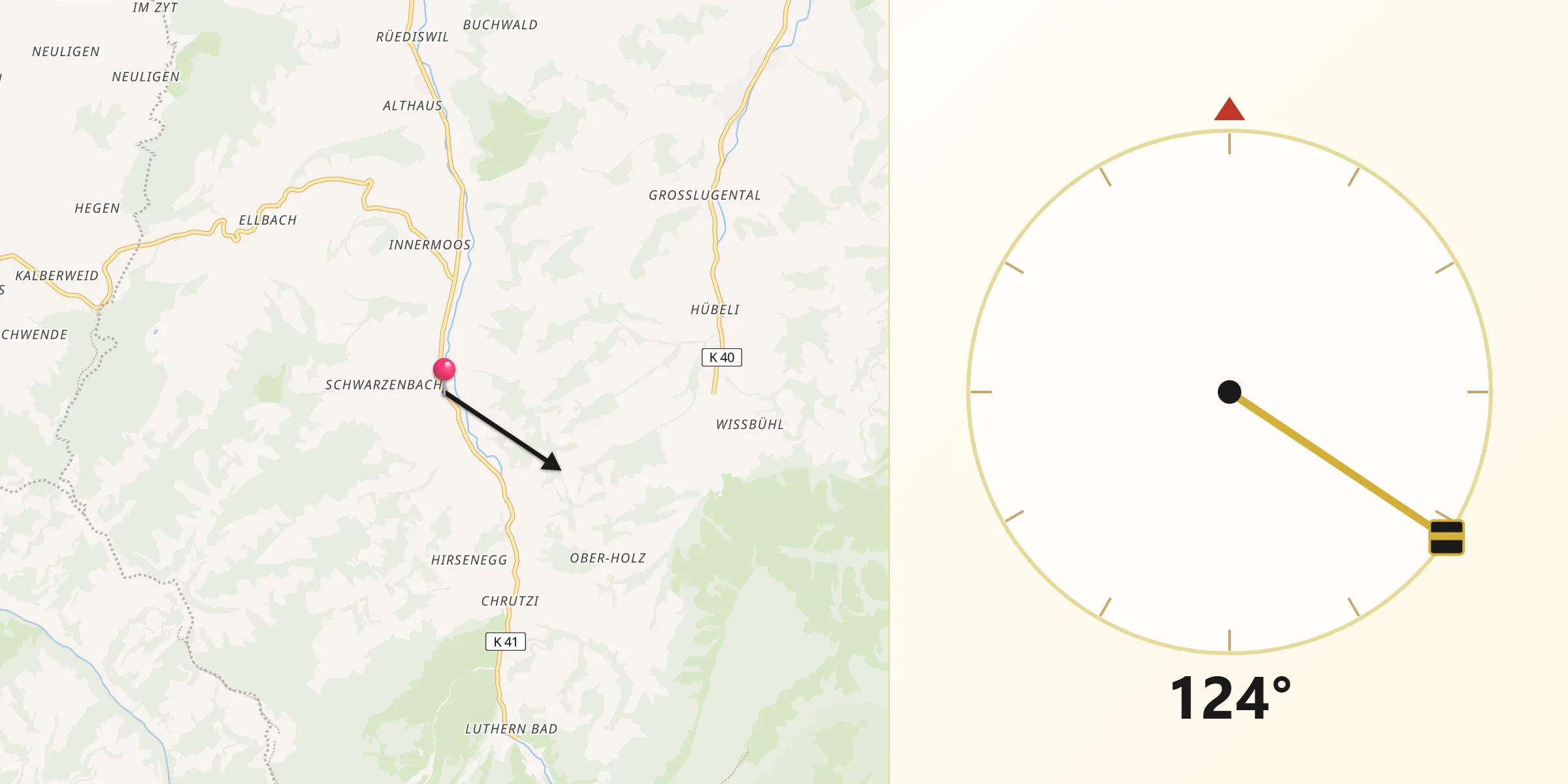 Direction vers la Qibla depuis Luthern