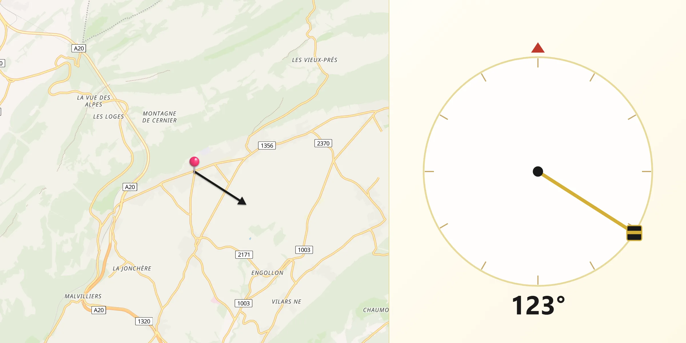 Direction vers la Qibla depuis Cernier
