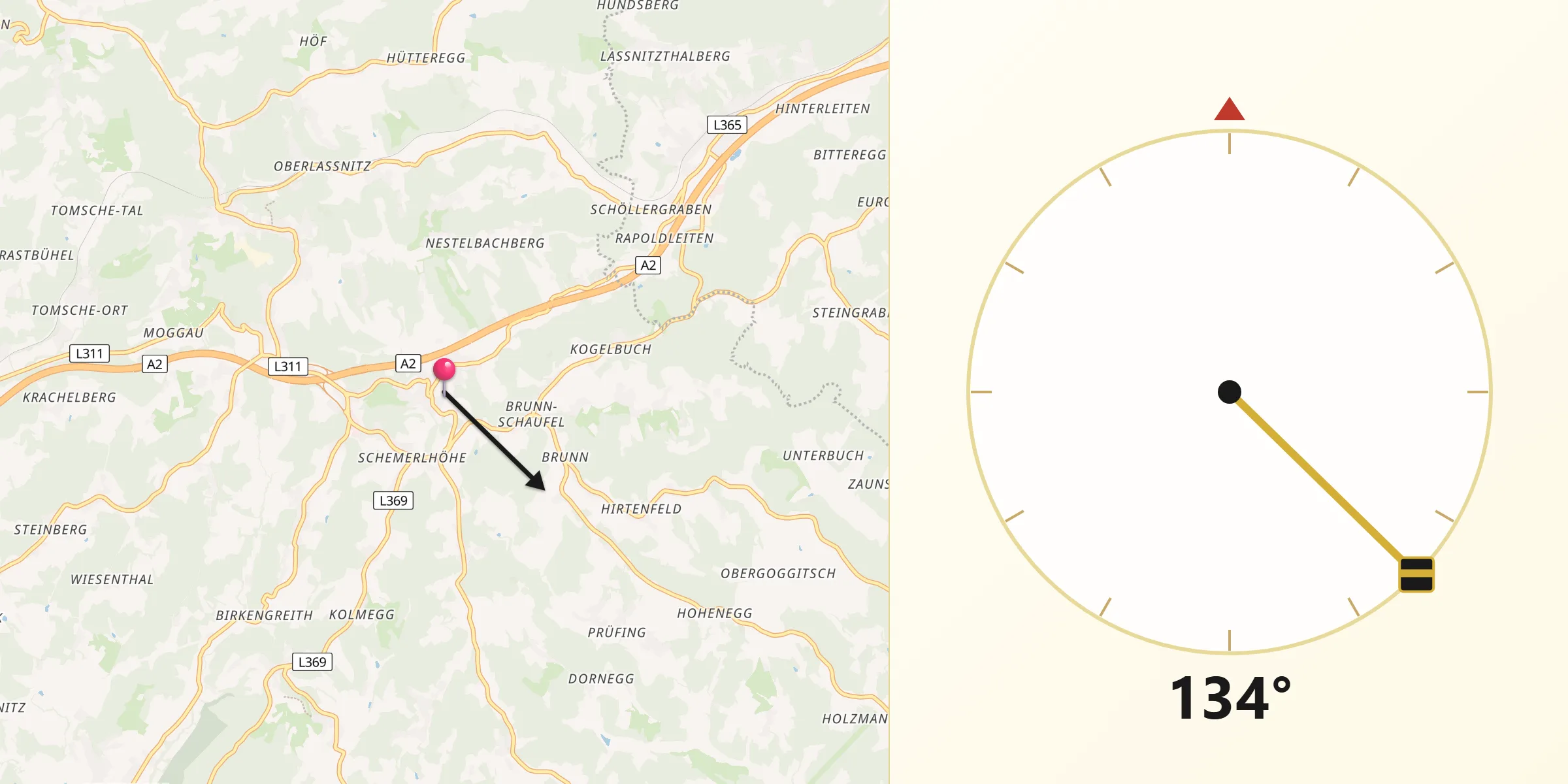 Qibla-Richtung von Nestelbach bei Graz