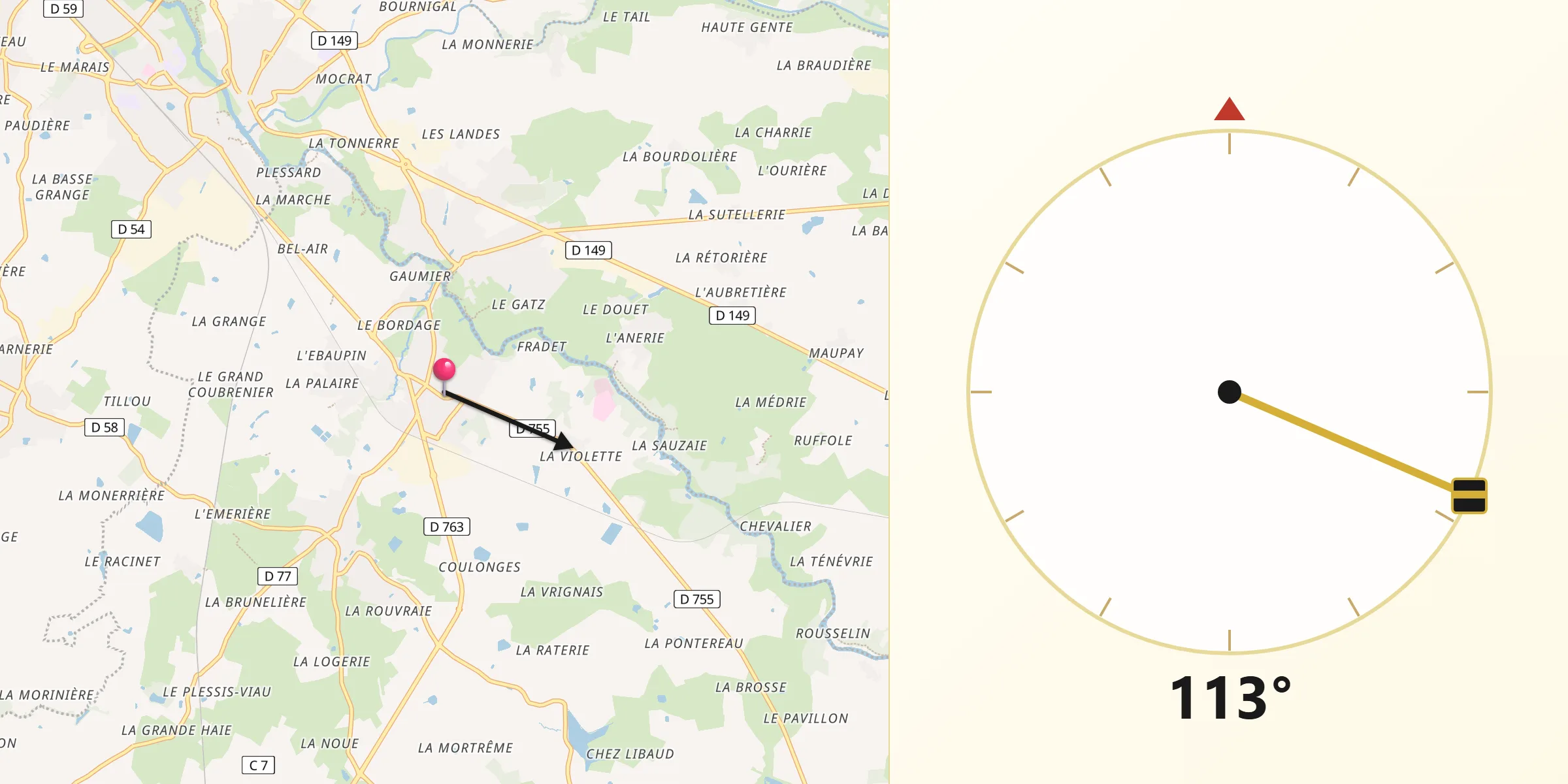 Direction vers la Qibla depuis Cugand
