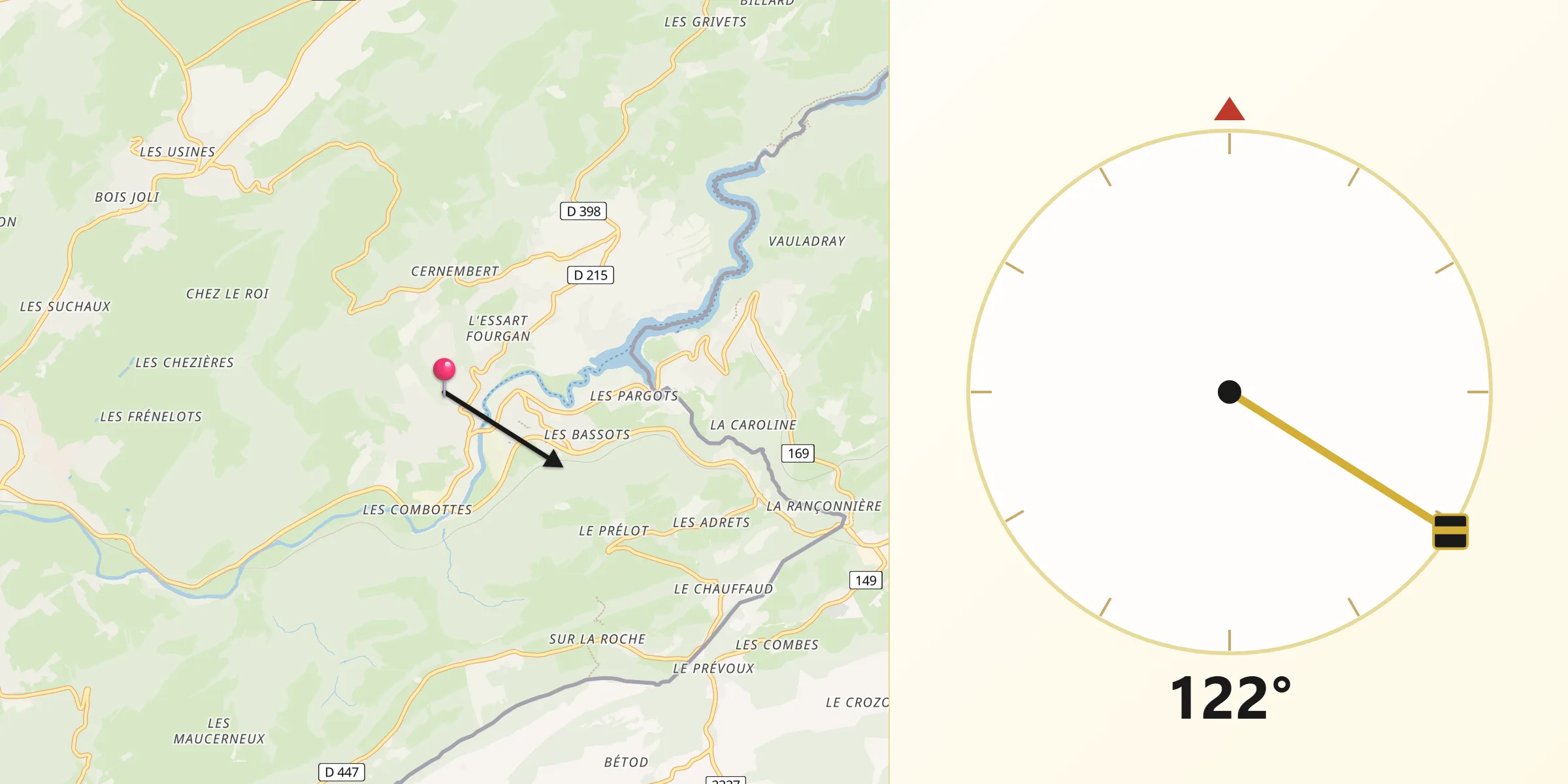 Direction vers la Qibla depuis Villers-le-Lac