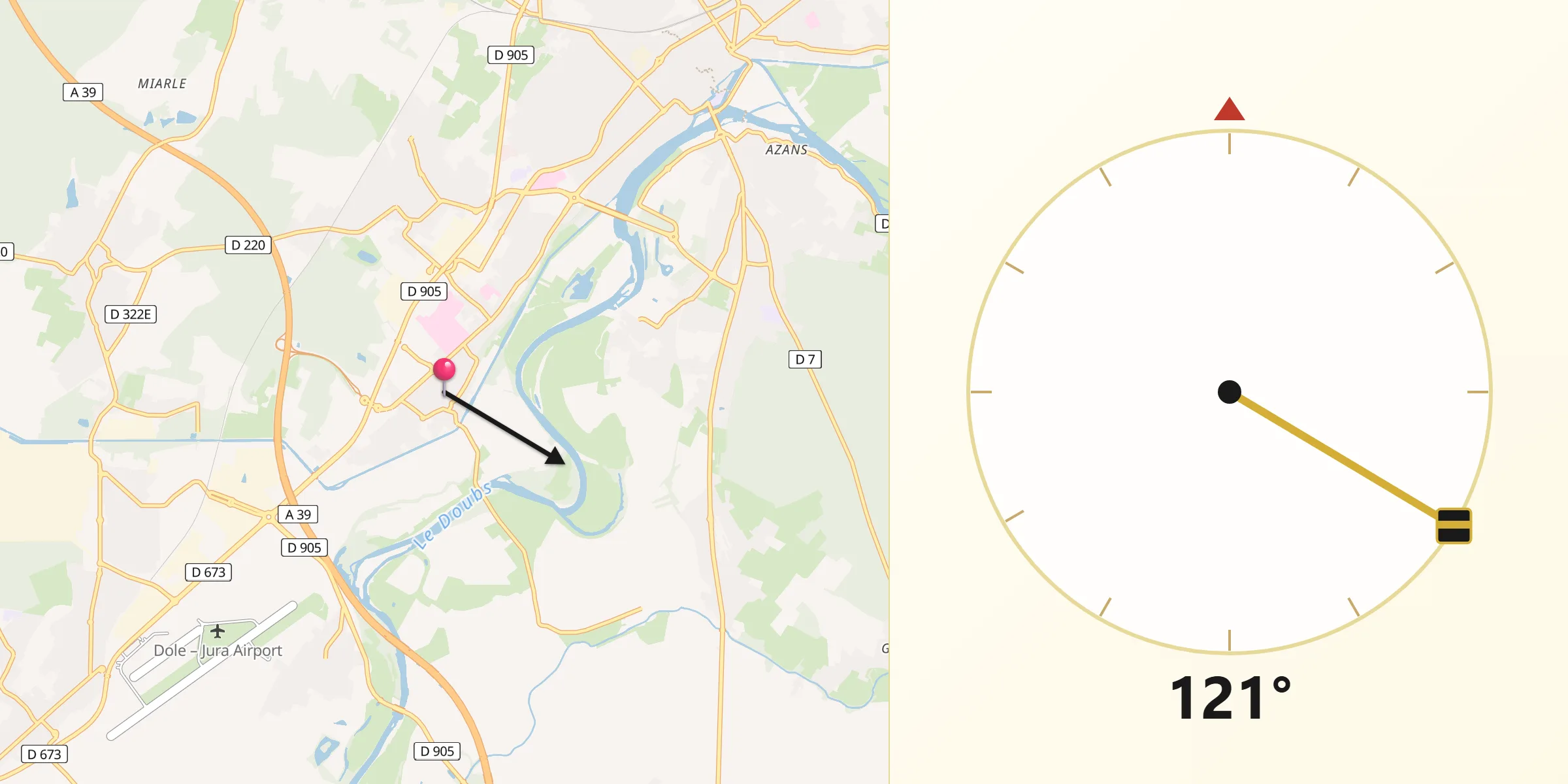 Direction vers la Qibla depuis Choisey