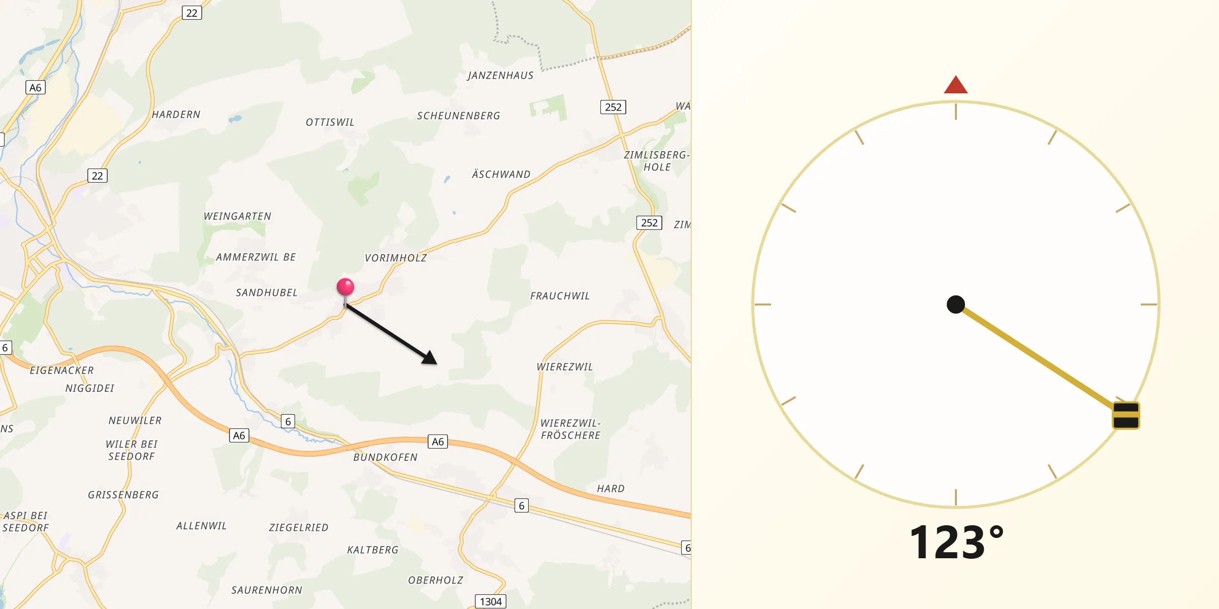 Direction vers la Qibla depuis Grossaffoltern