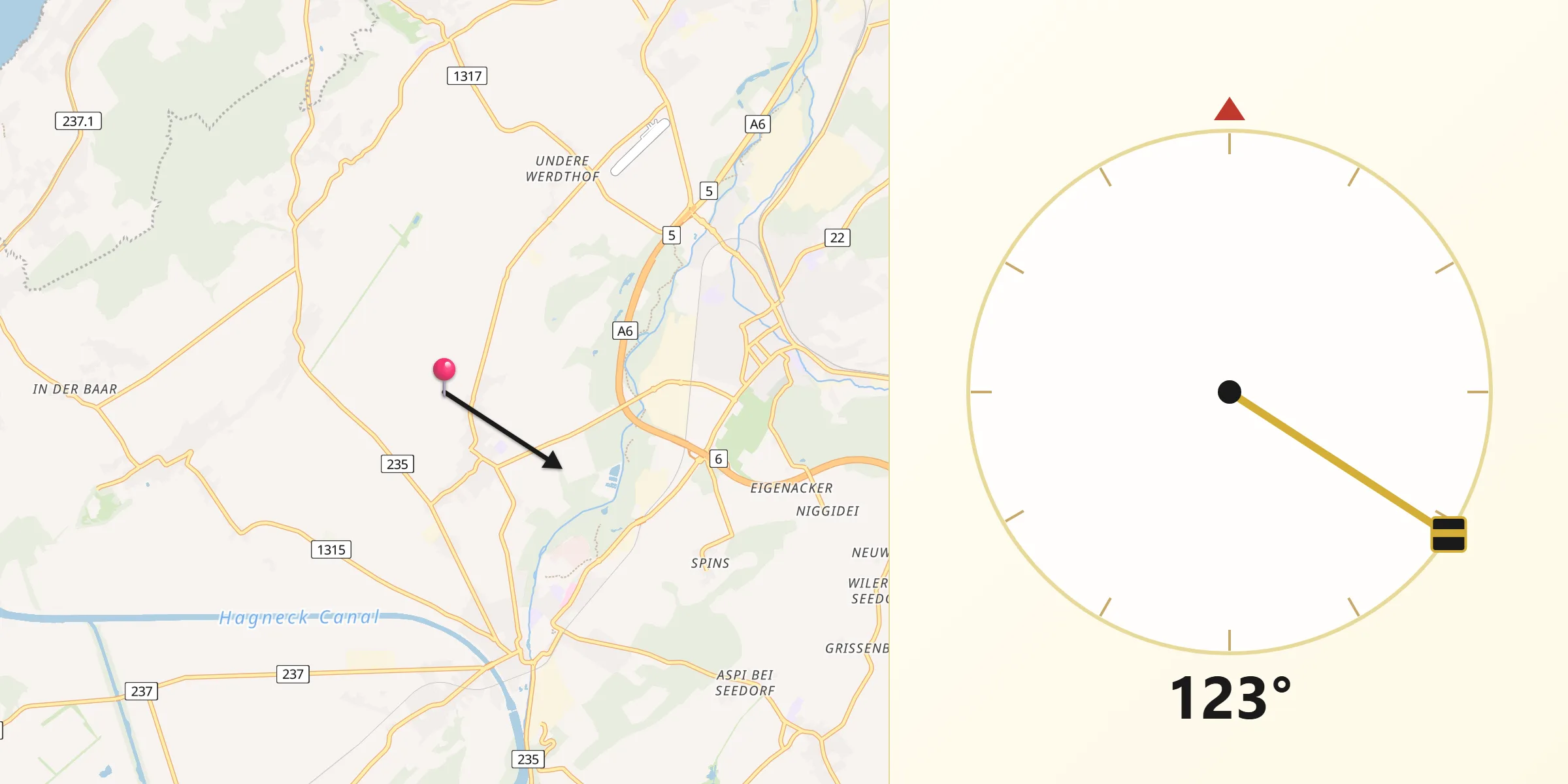 Direction vers la Qibla depuis Seeland
