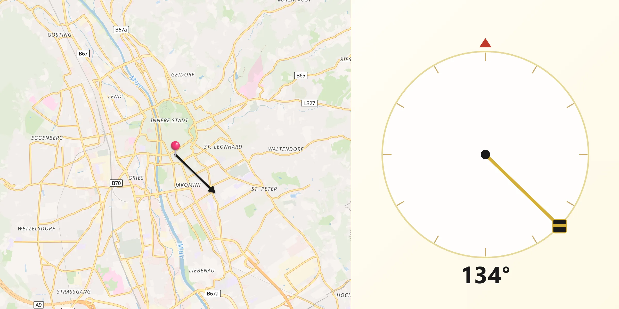 Qibla-Richtung von Innere Stadt