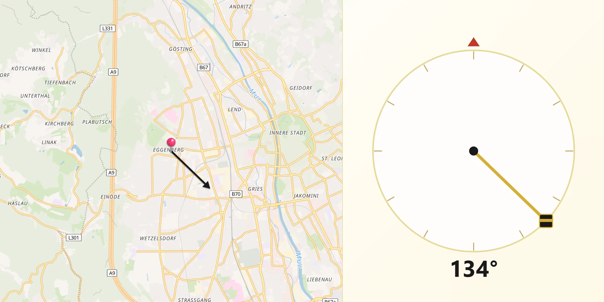 Qibla-Richtung von Eggenberg
