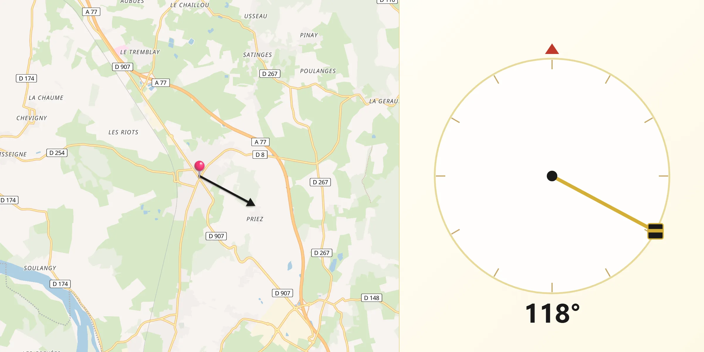 Direction vers la Qibla depuis Pougues-les-Eaux