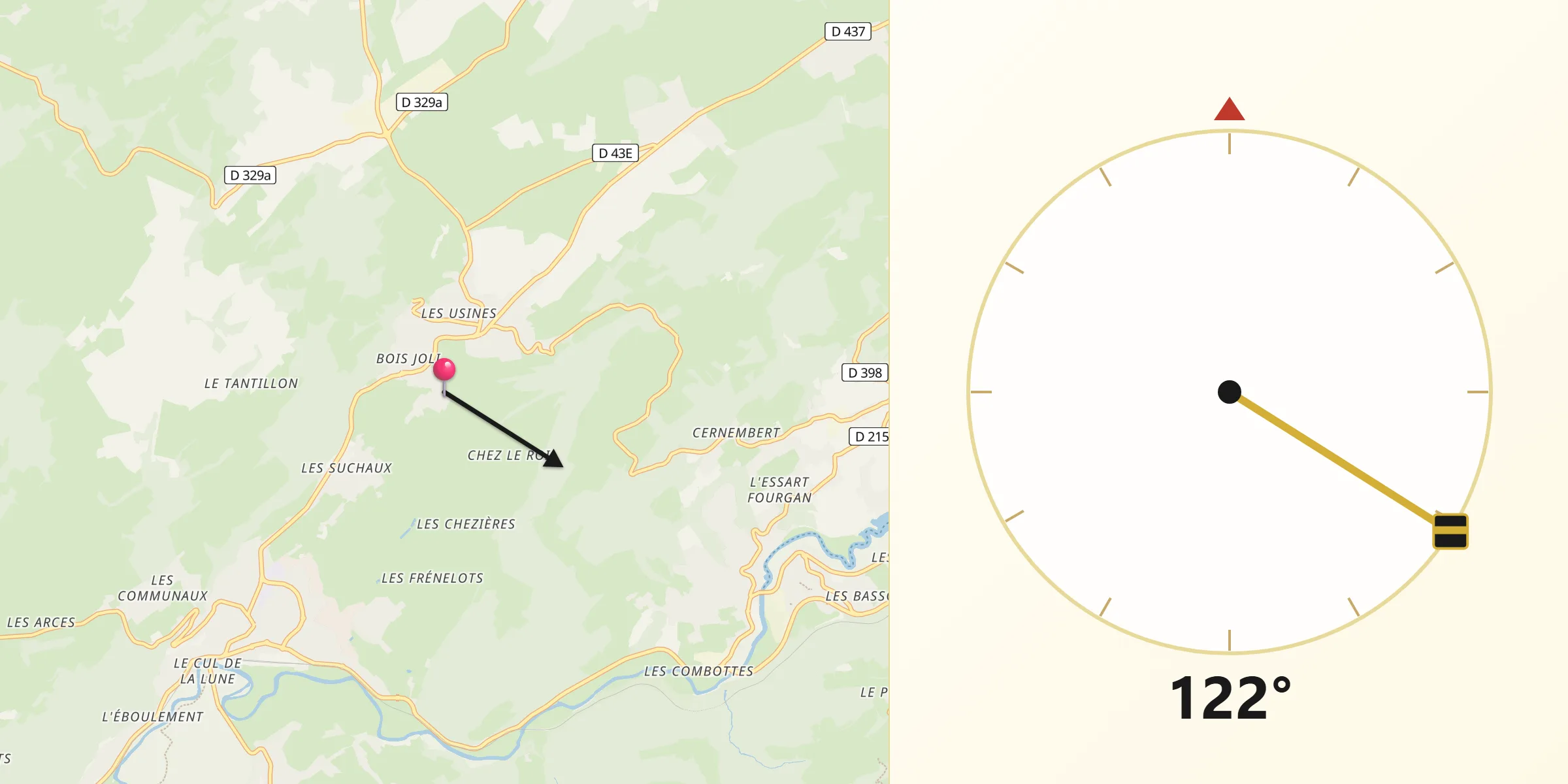 Direction vers la Qibla depuis Les Fins