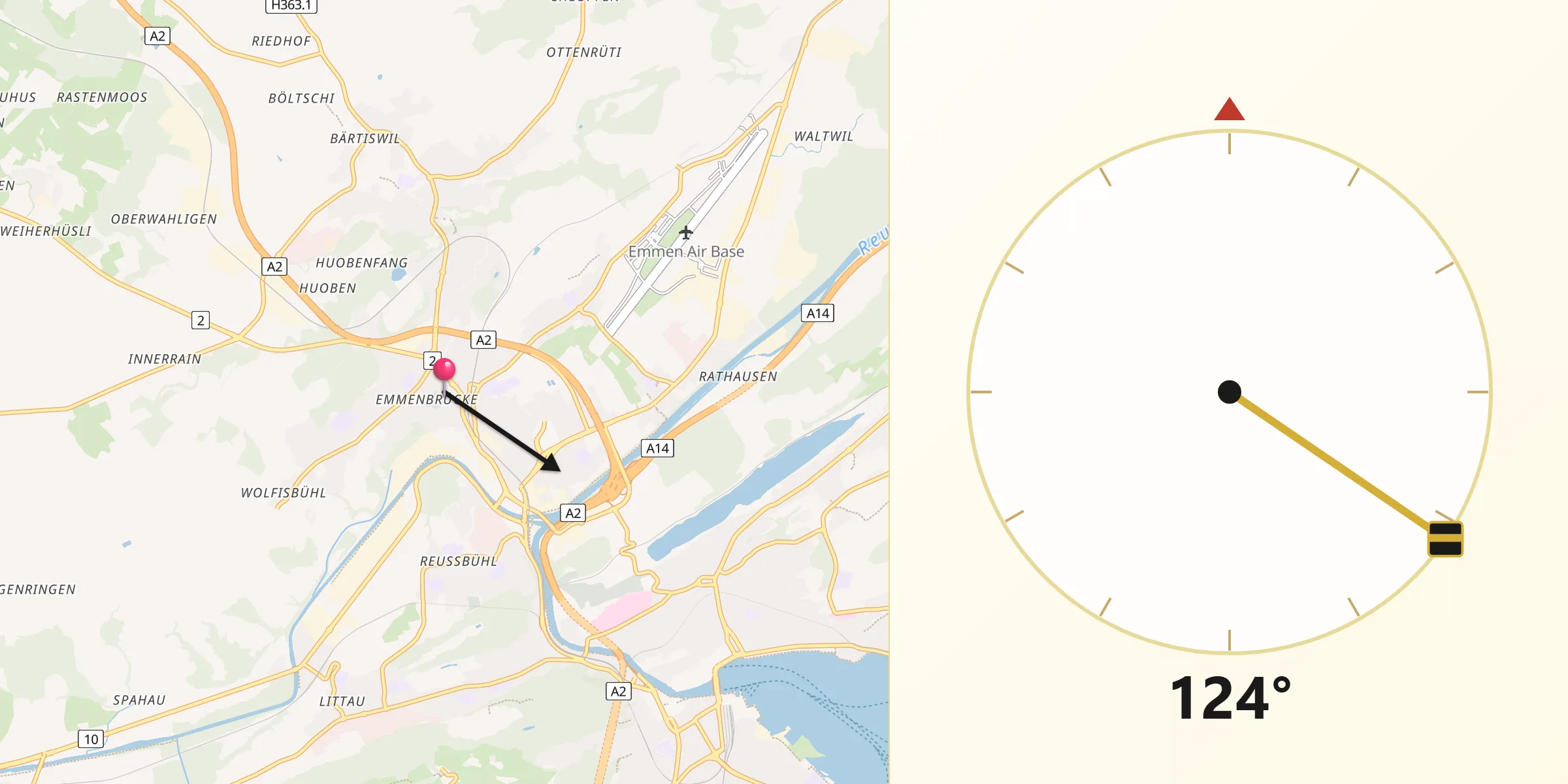 Direction vers la Qibla depuis Emmen