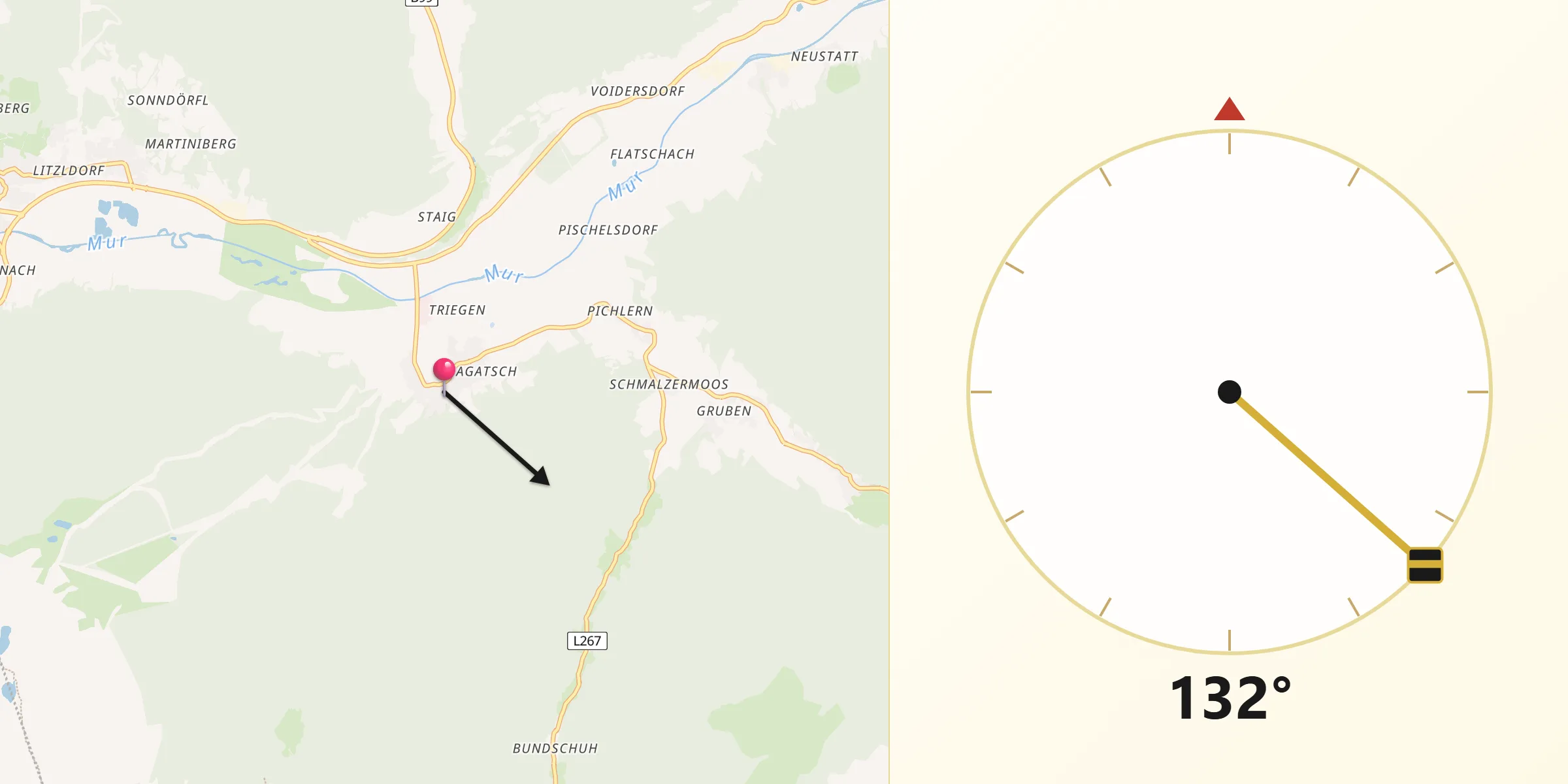 Qibla-Richtung von Sankt Margarethen im Lungau