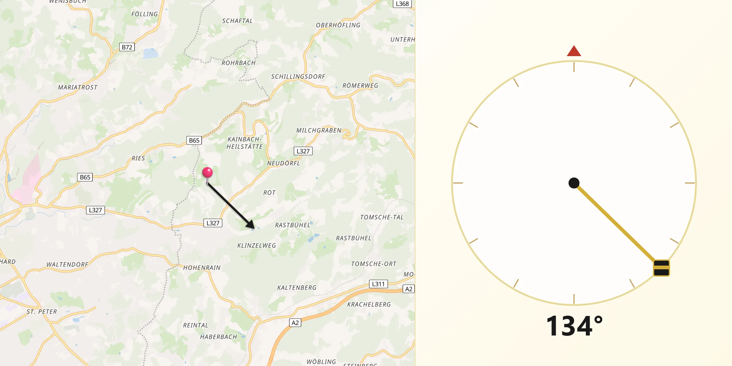 Qibla-Richtung von Kainbach