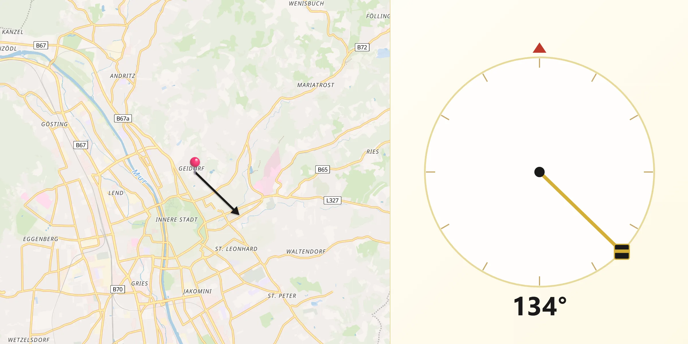 Qibla-Richtung von Geidorf
