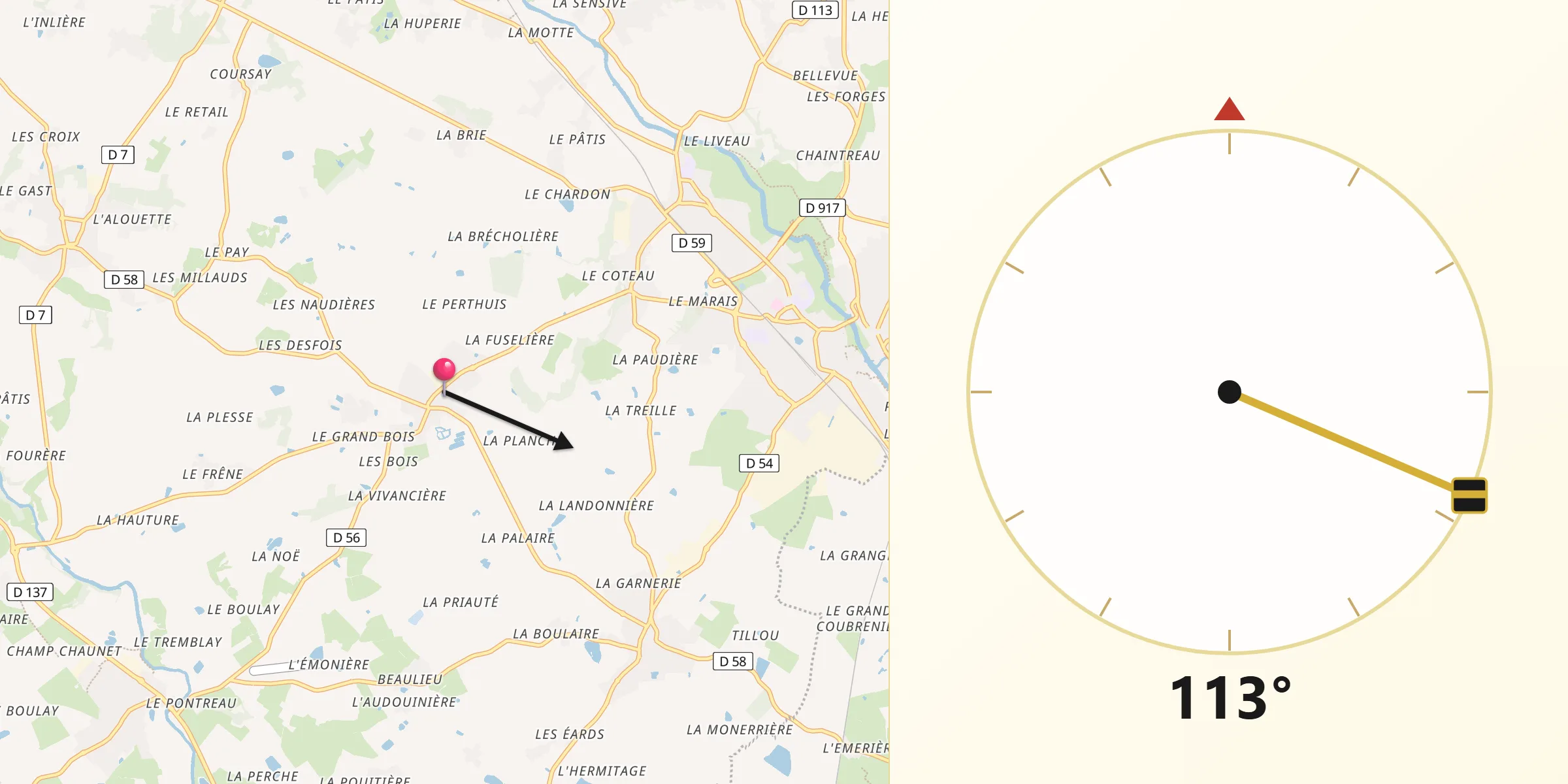 Direction vers la Qibla depuis Saint-Lumine-de-Clisson