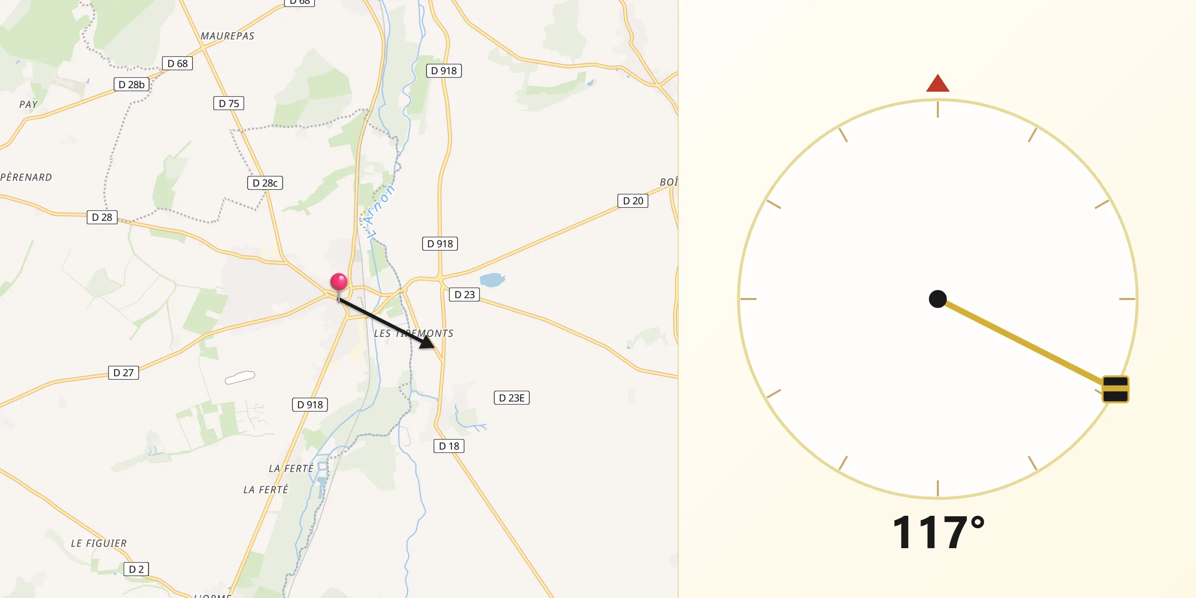 Direction vers la Qibla depuis Reuilly