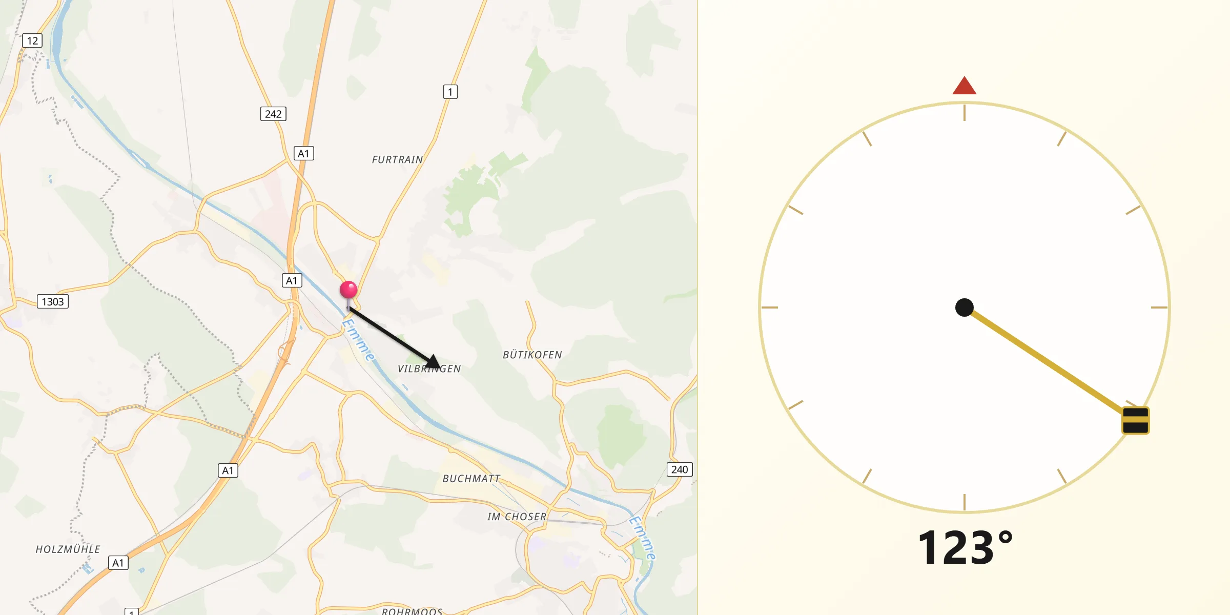 Direction vers la Qibla depuis Kirchberg