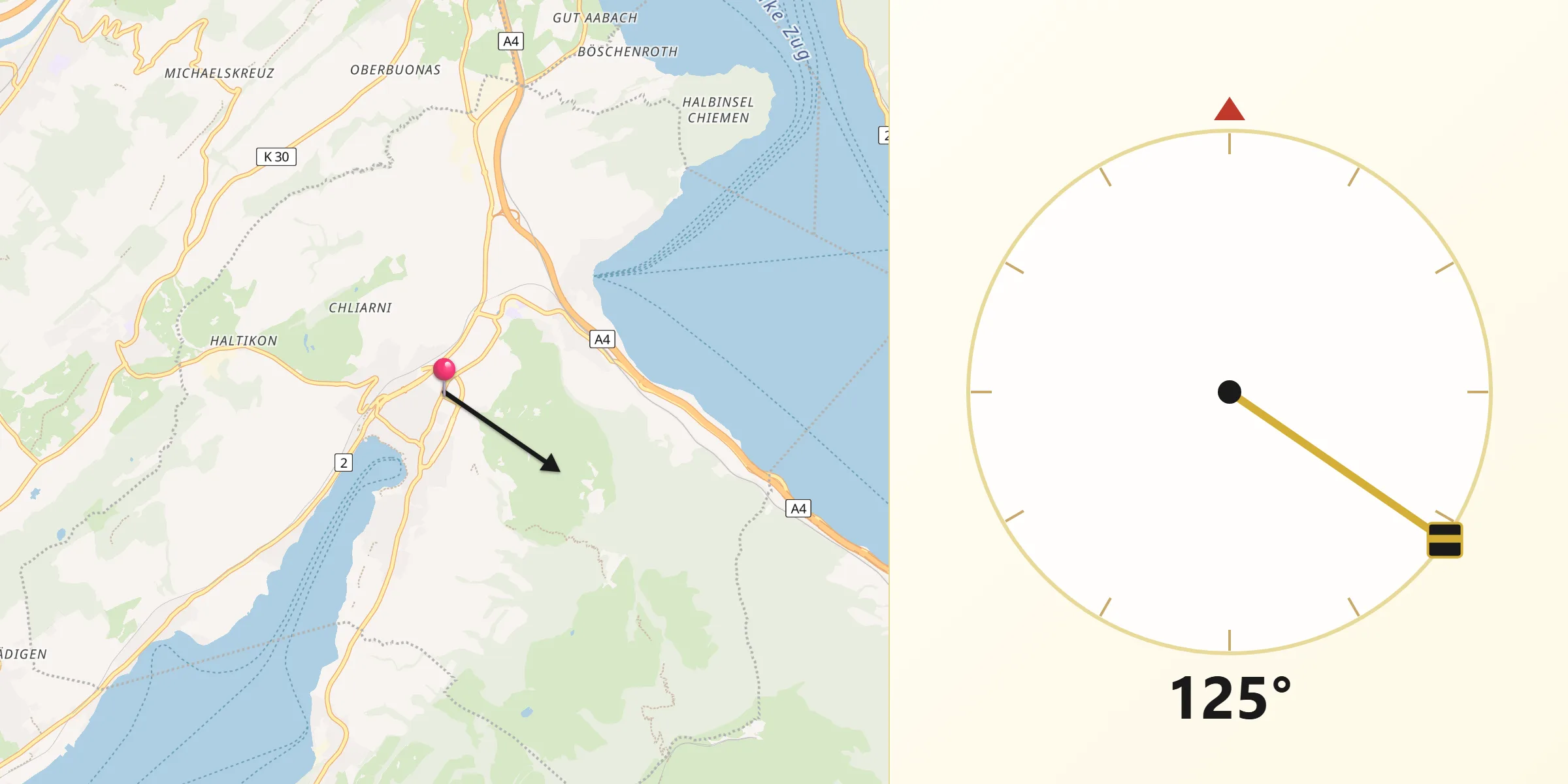 Direzione della Qibla da Bezirk Küssnacht