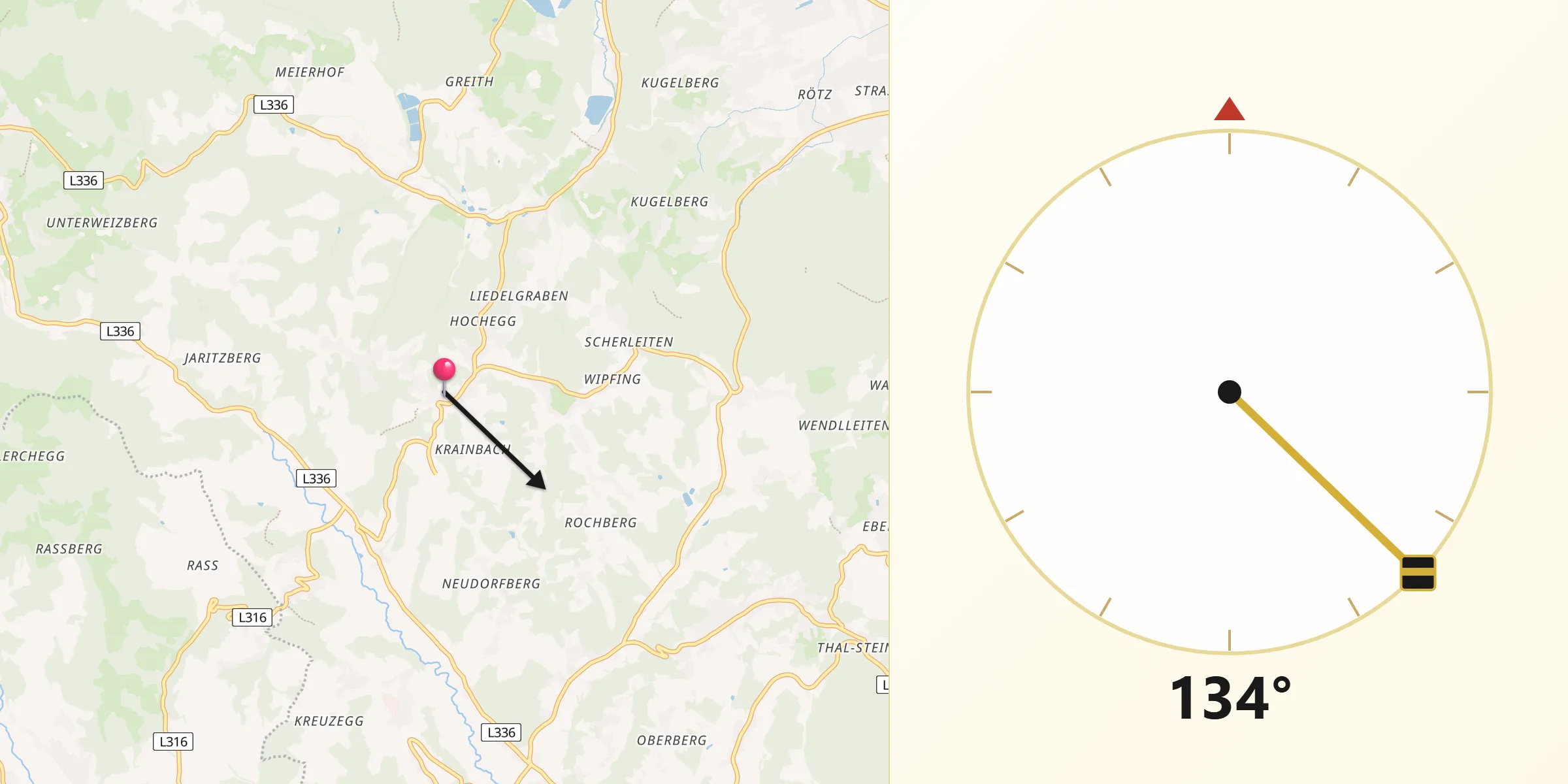 Qibla-Richtung von Sankt Oswald bei Plankenwarth