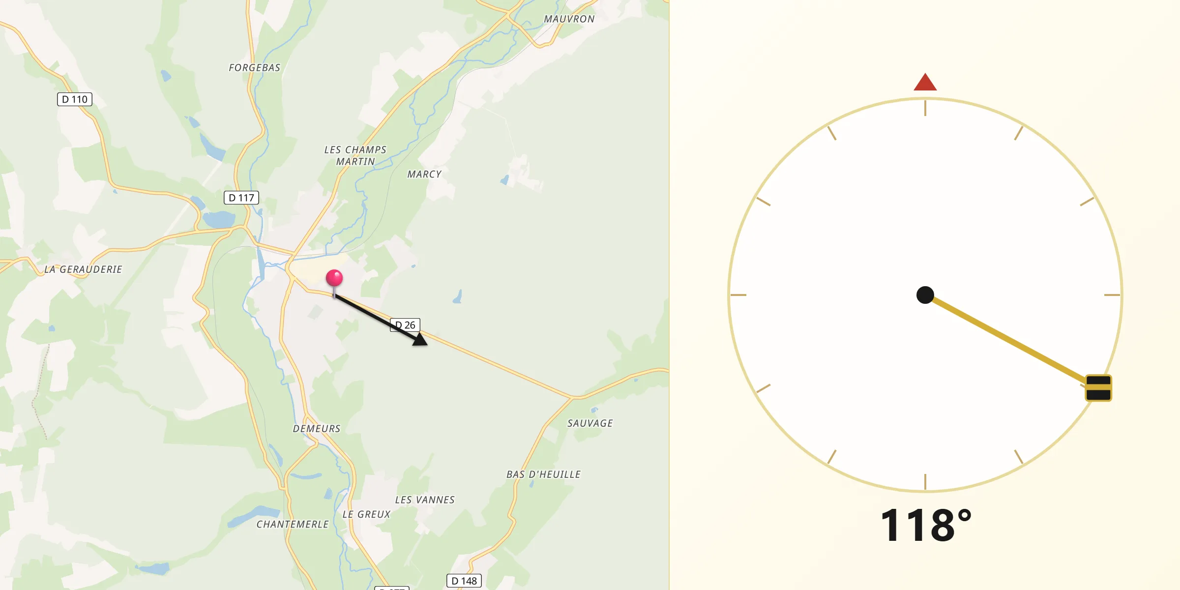 Direction vers la Qibla depuis Guérigny
