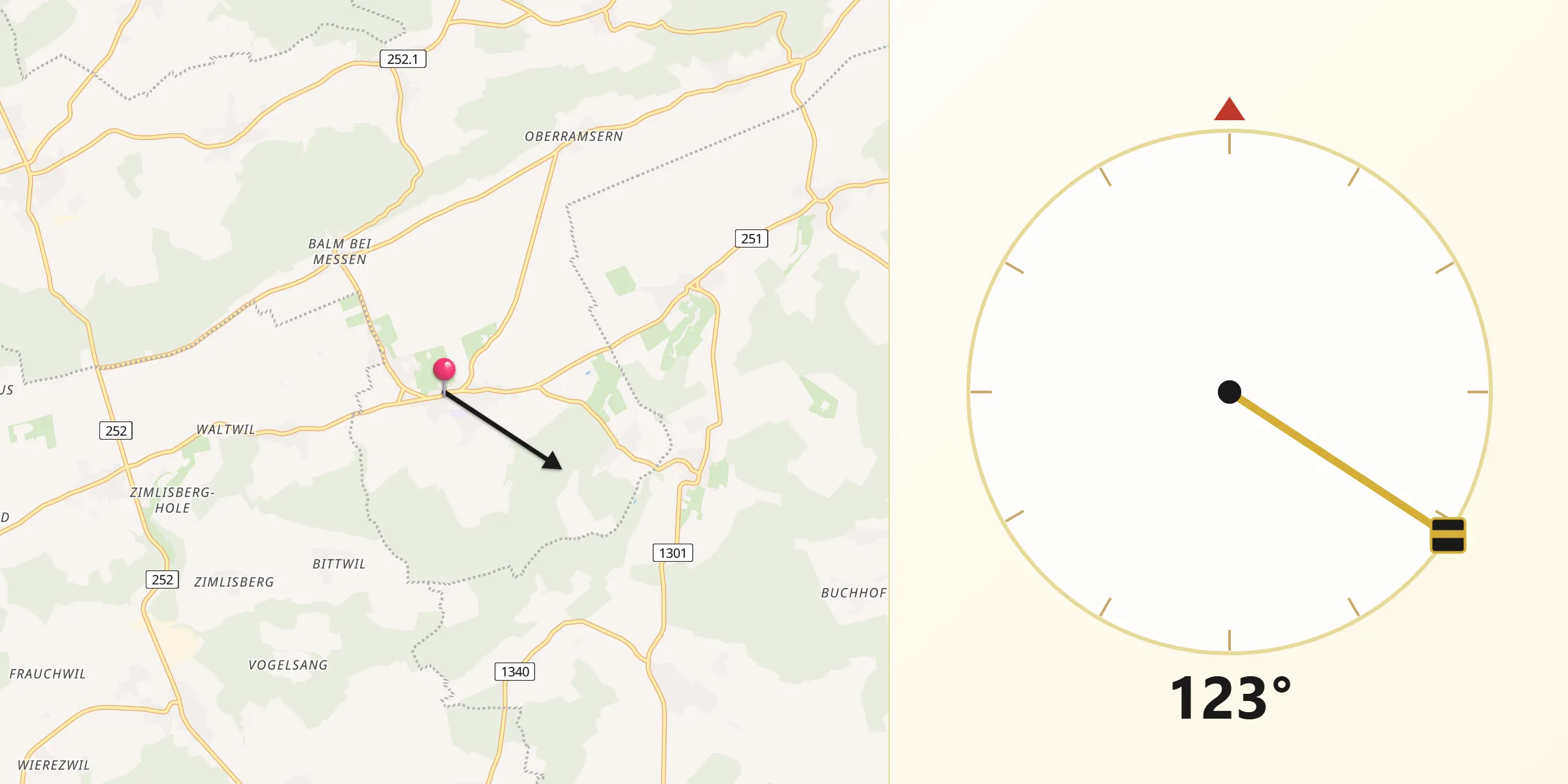 Direction vers la Qibla depuis Messen