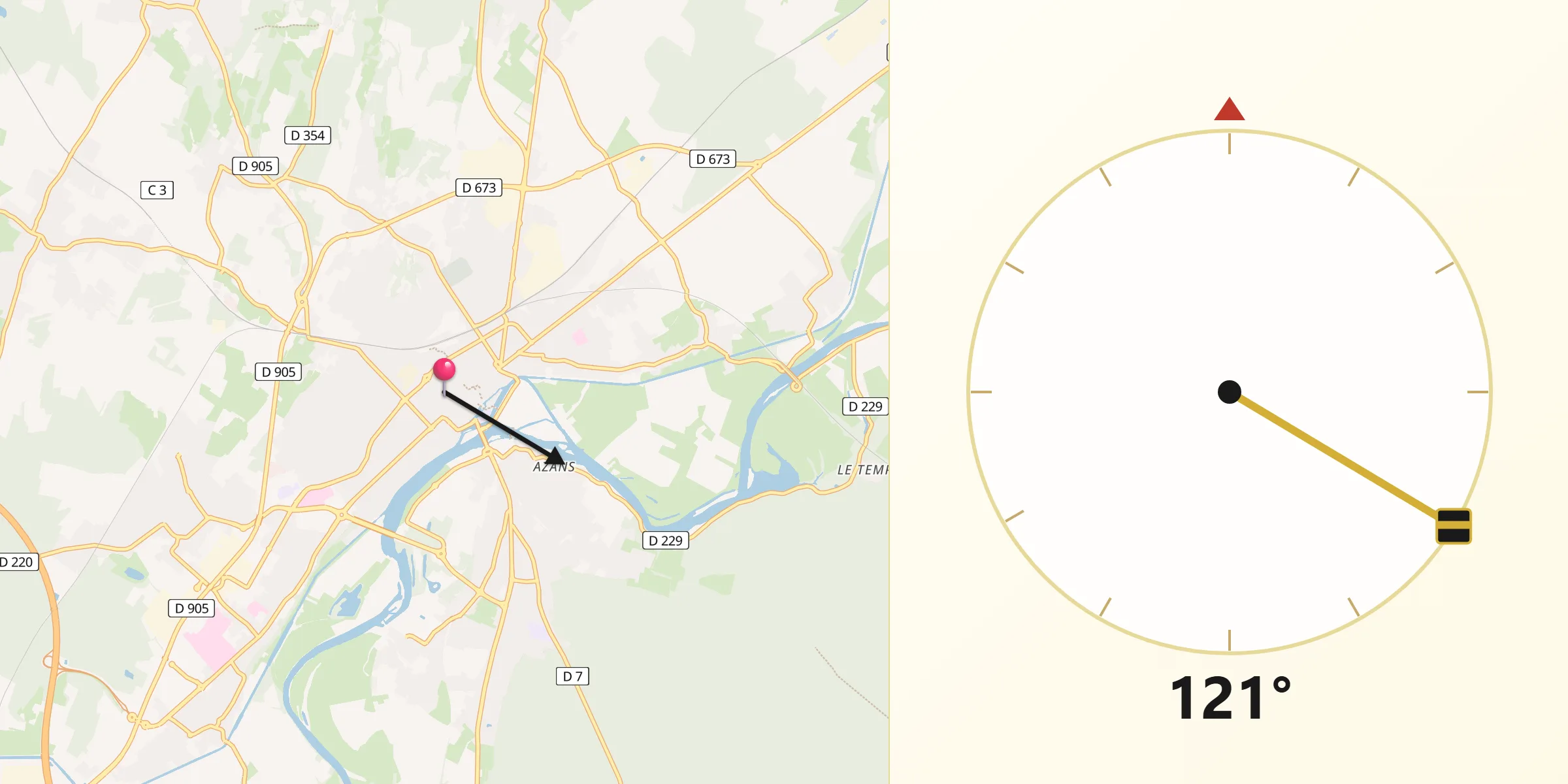 Direction vers la Qibla depuis Dole