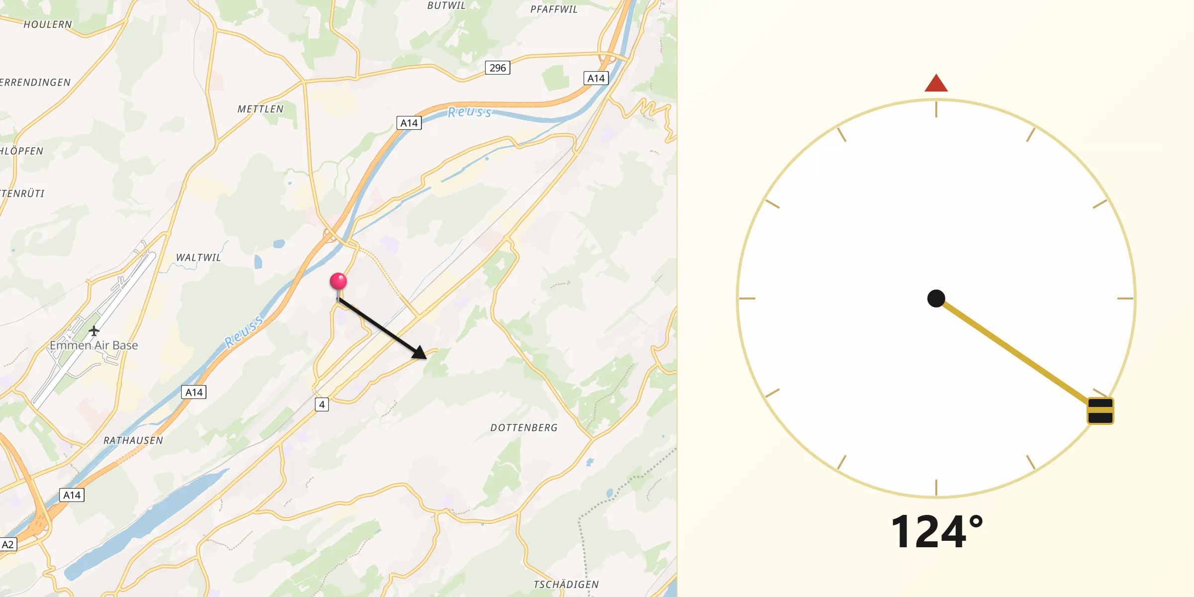 Direction vers la Qibla depuis Buchrain