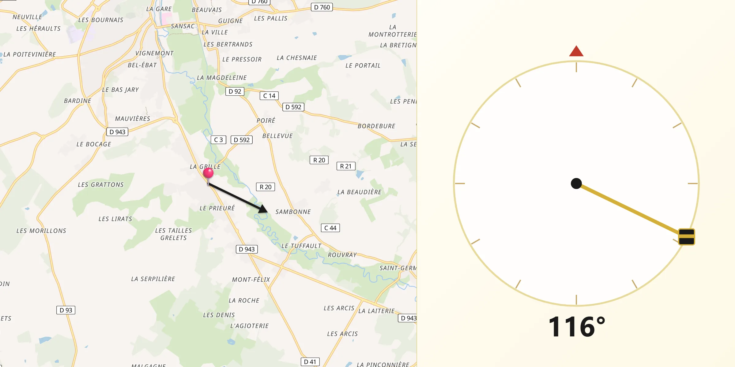 Direction vers la Qibla depuis Perrusson