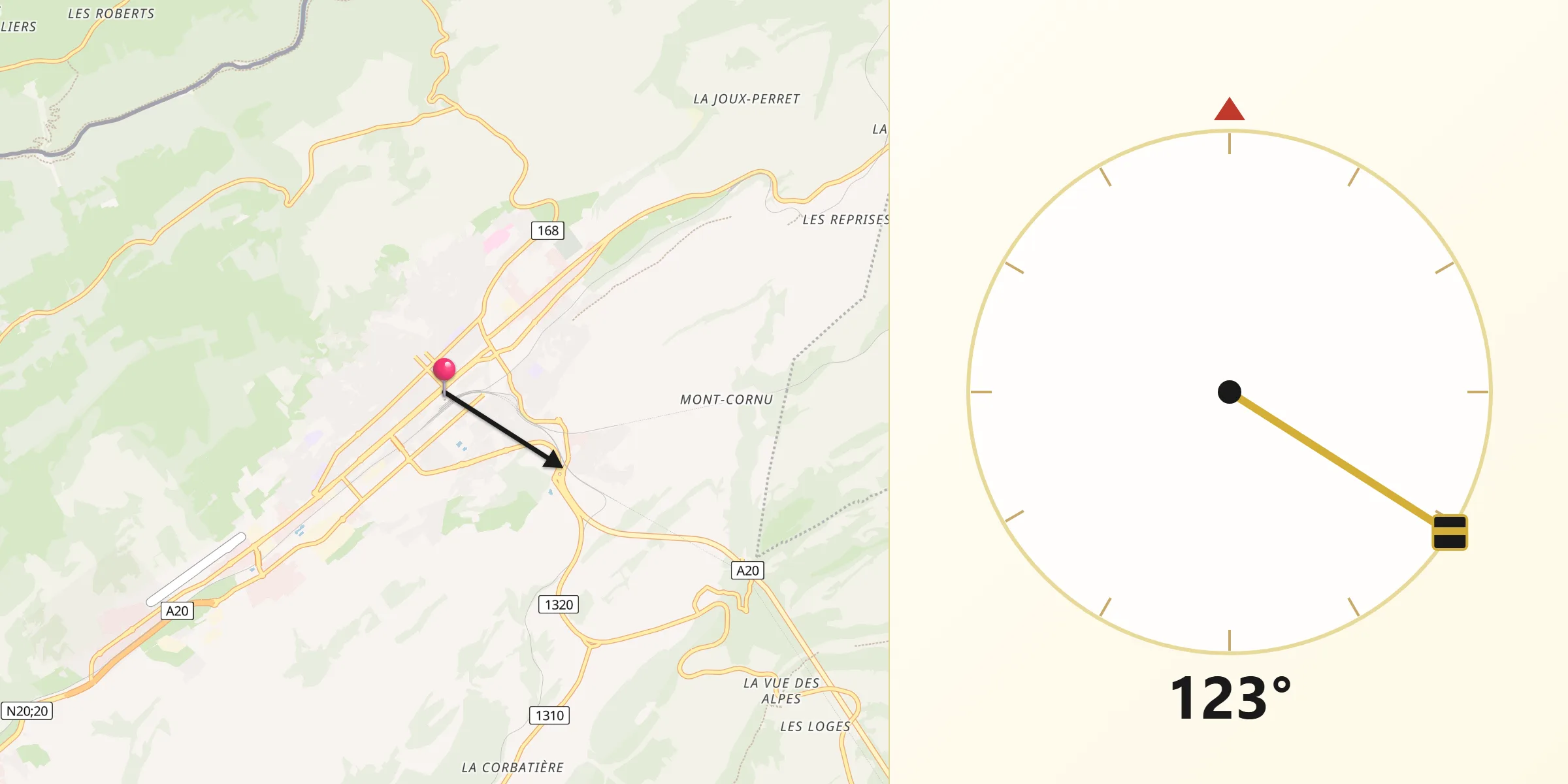 Qibla-Richtung von La Chaux-de-Fonds