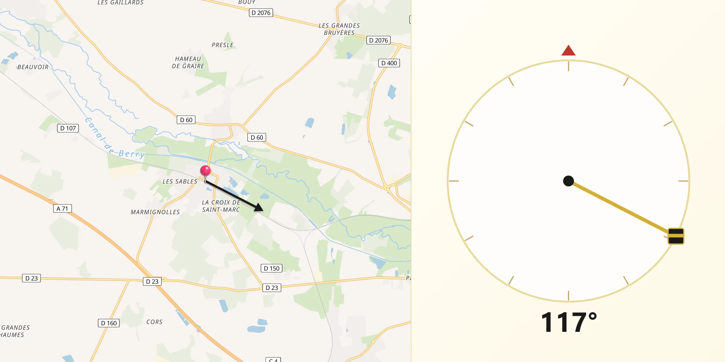 Direction vers la Qibla depuis Marmagne