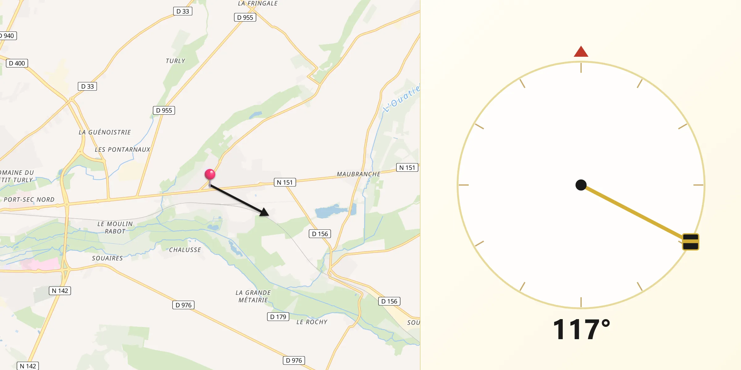 Direction vers la Qibla depuis Saint-Germain-du-Puy