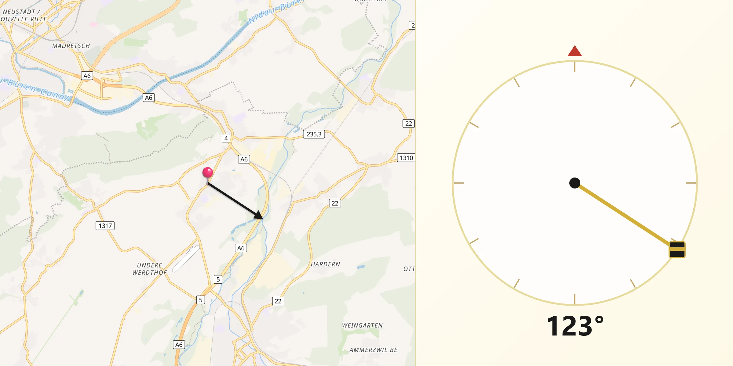 Direction vers la Qibla depuis Worben