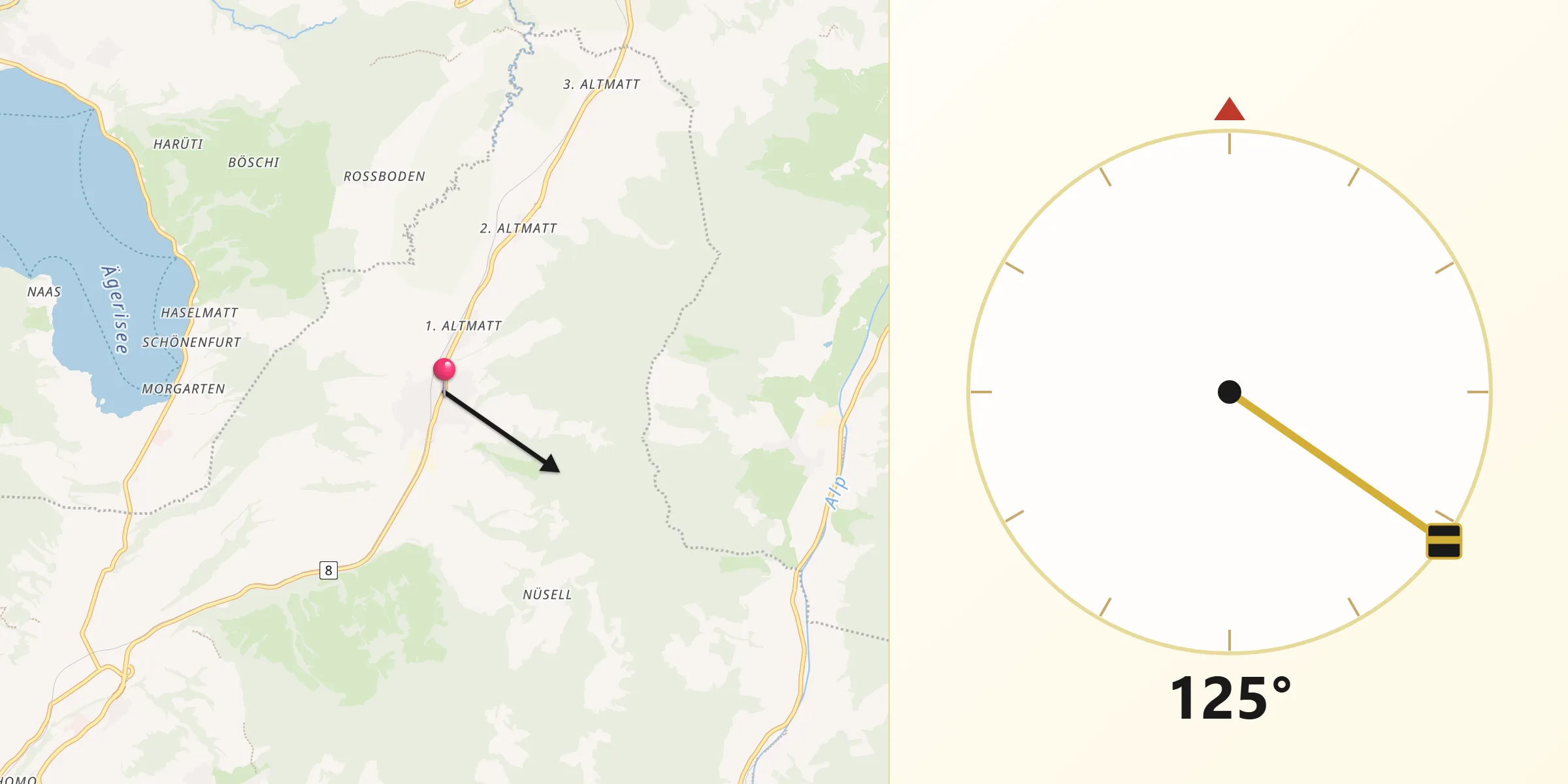 Direction vers la Qibla depuis Rothenthurm