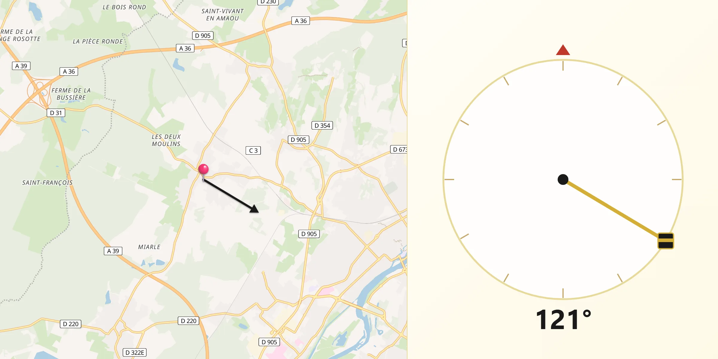 Direction vers la Qibla depuis Champvans