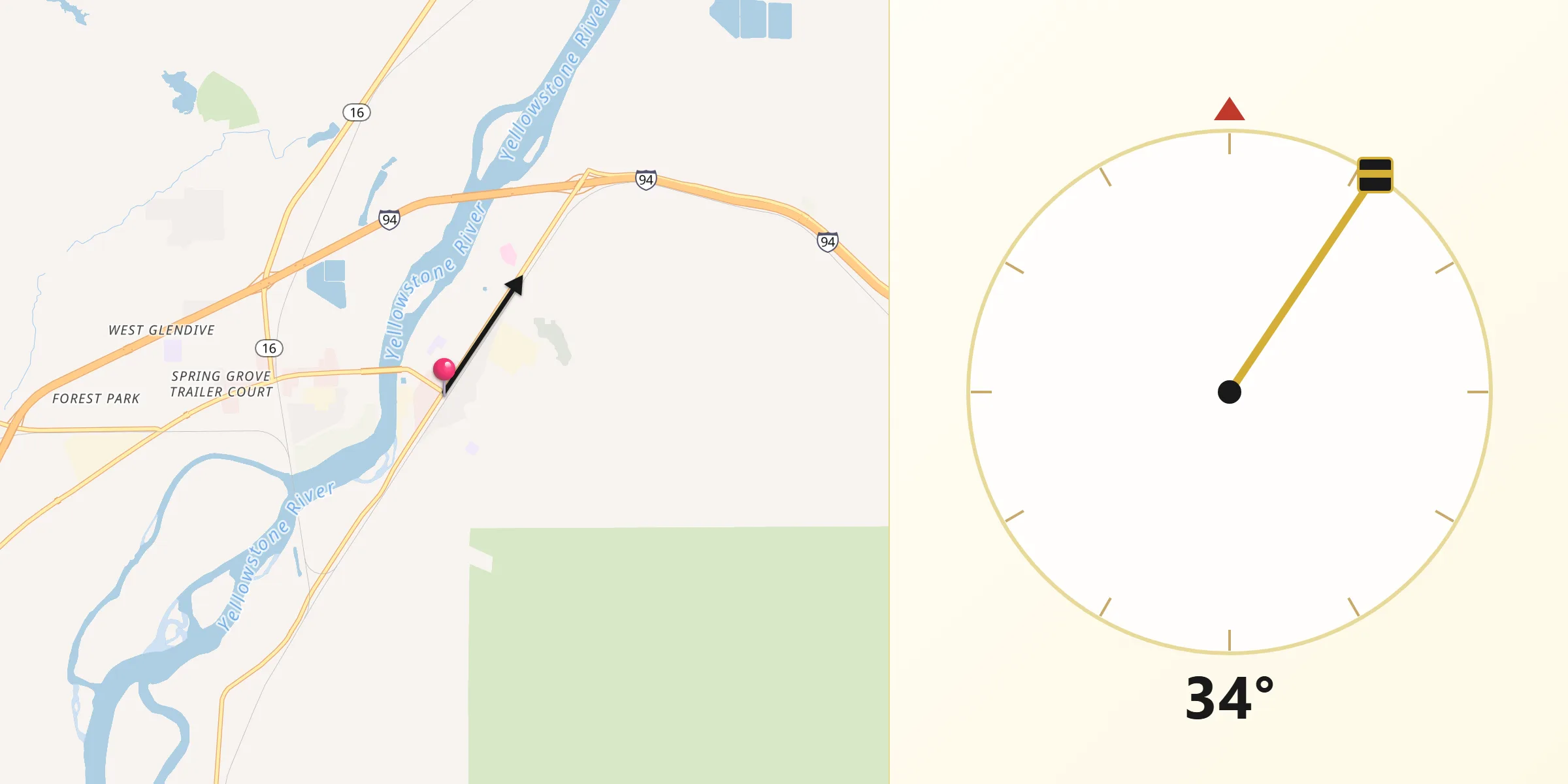 Qibla Direction from Glendive