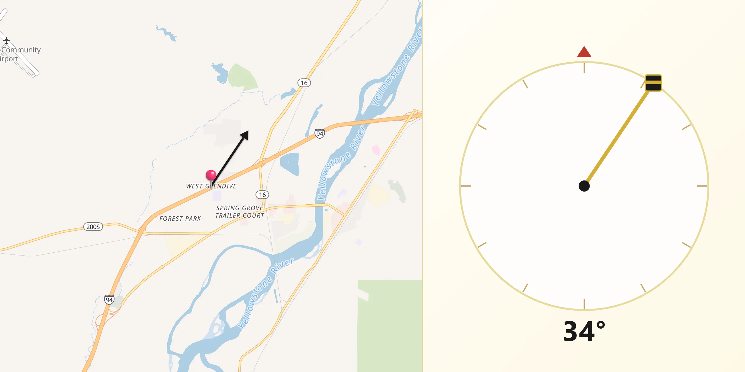 Qibla Direction from West Glendive